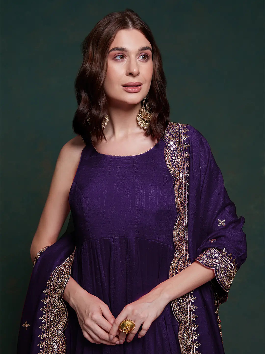 Purple Silk Gown With Dupatta - qivii