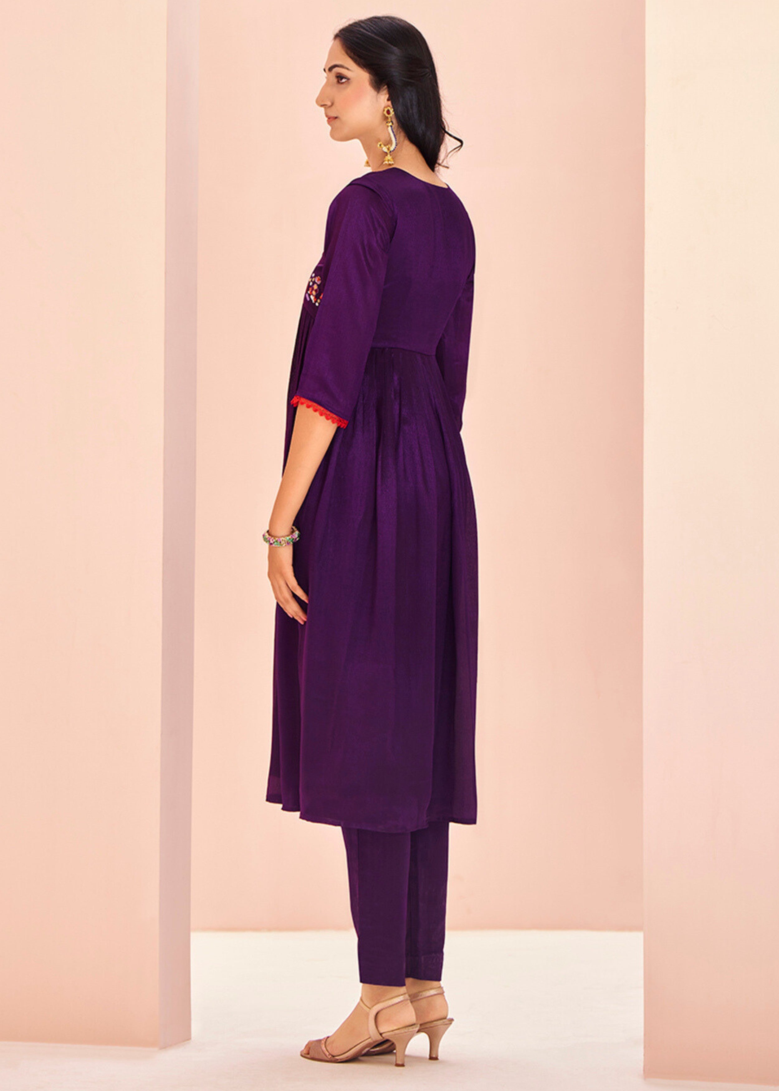 Chinon Wine Handwork Kurta with Pant - qivii