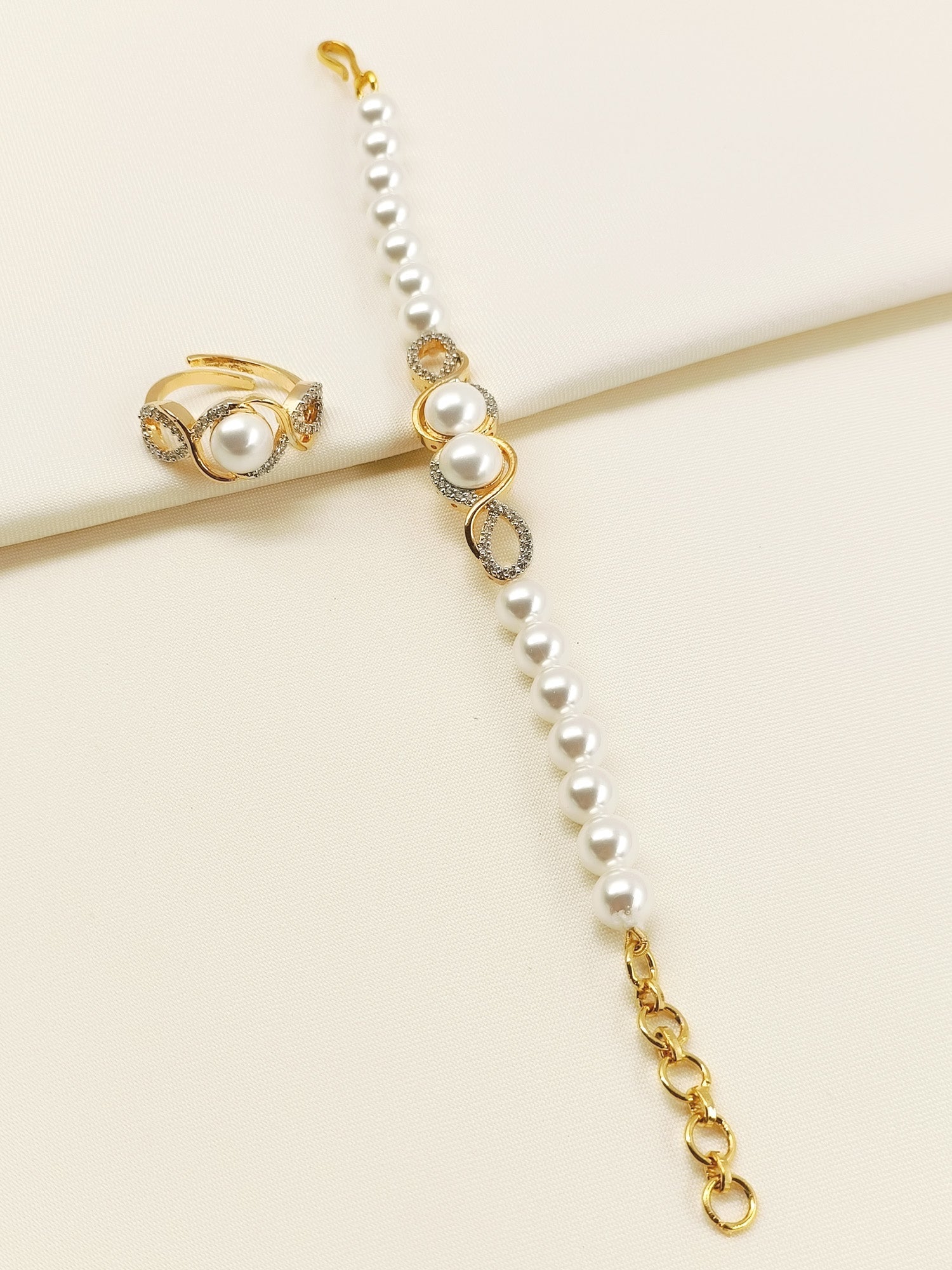 Rashmi White Pearl American Diamond Combo Set