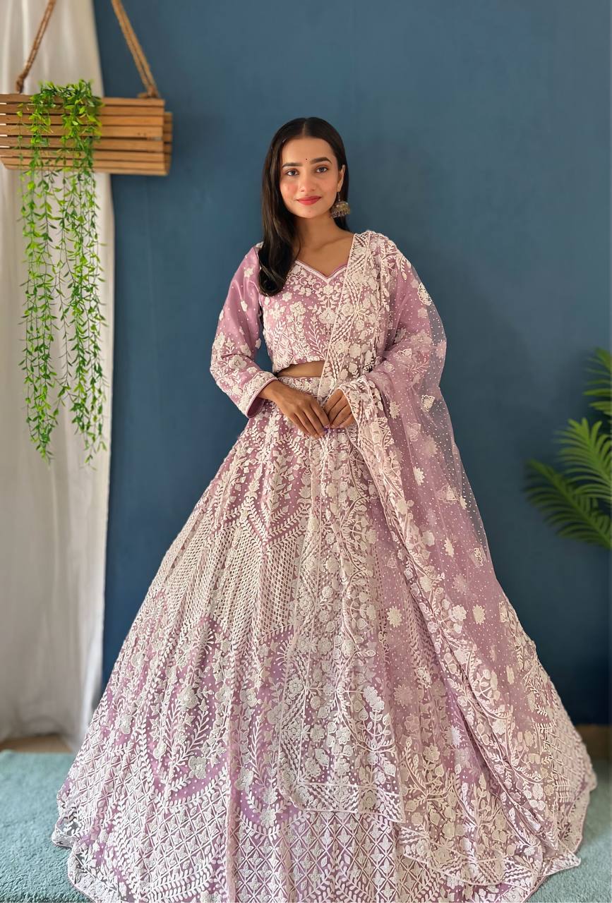 PURPLE HEAVY MONO NET PURE BITTS PEARL DESIGN WORK - INSPIRED | Ready To Wear - qivii