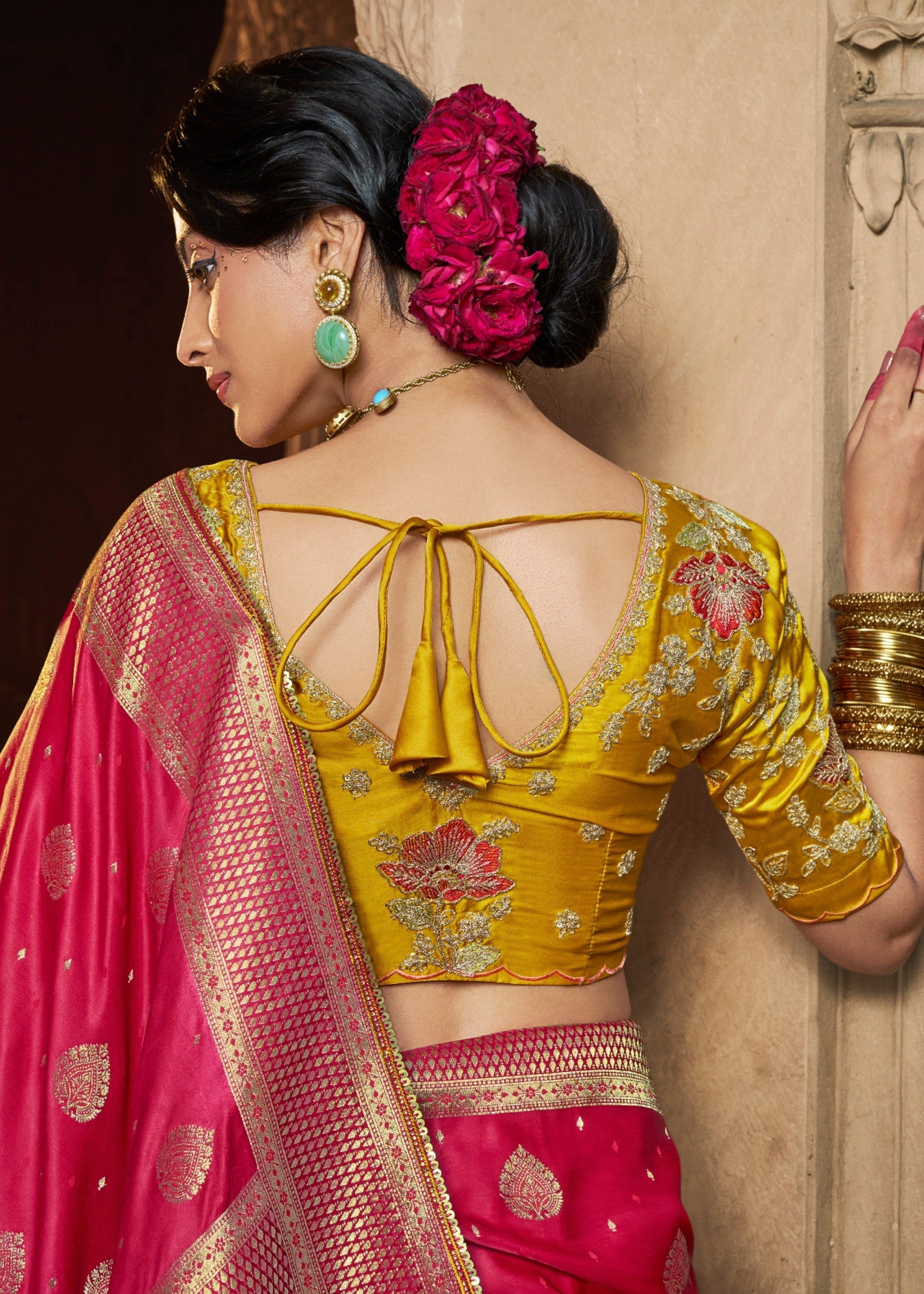 Rani Pink Satin Silk Saree With Beautiful Lace Border And Heavy Designer Embroidered Blouse - qivii
