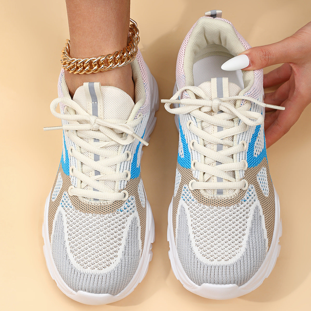 Women's Calyra Color-Block Knit Sneakers - Chunky Platform Walking Shoes with Pull Tab (US 4-11.5)