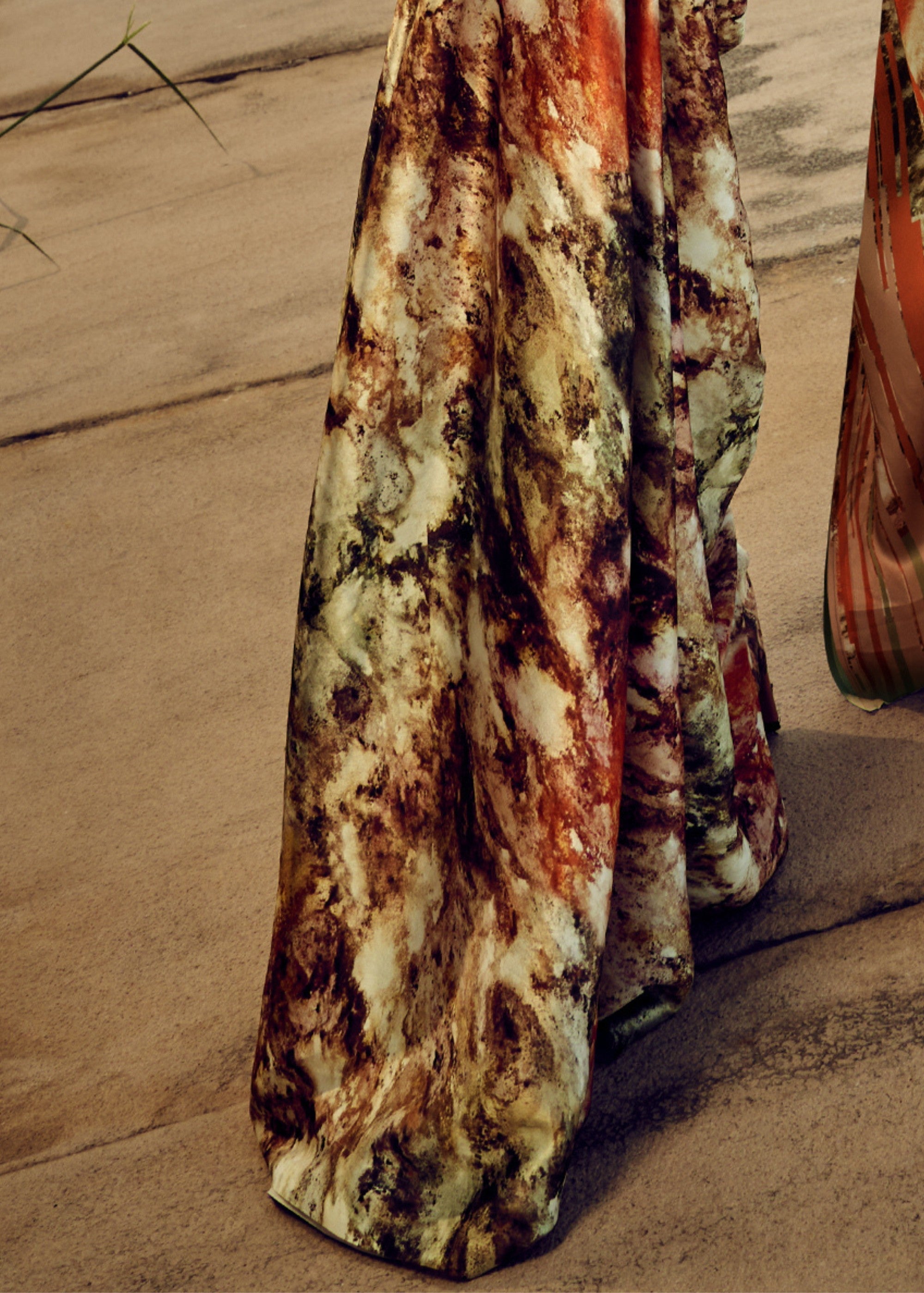 Green Satin Digital Printed Saree - qivii