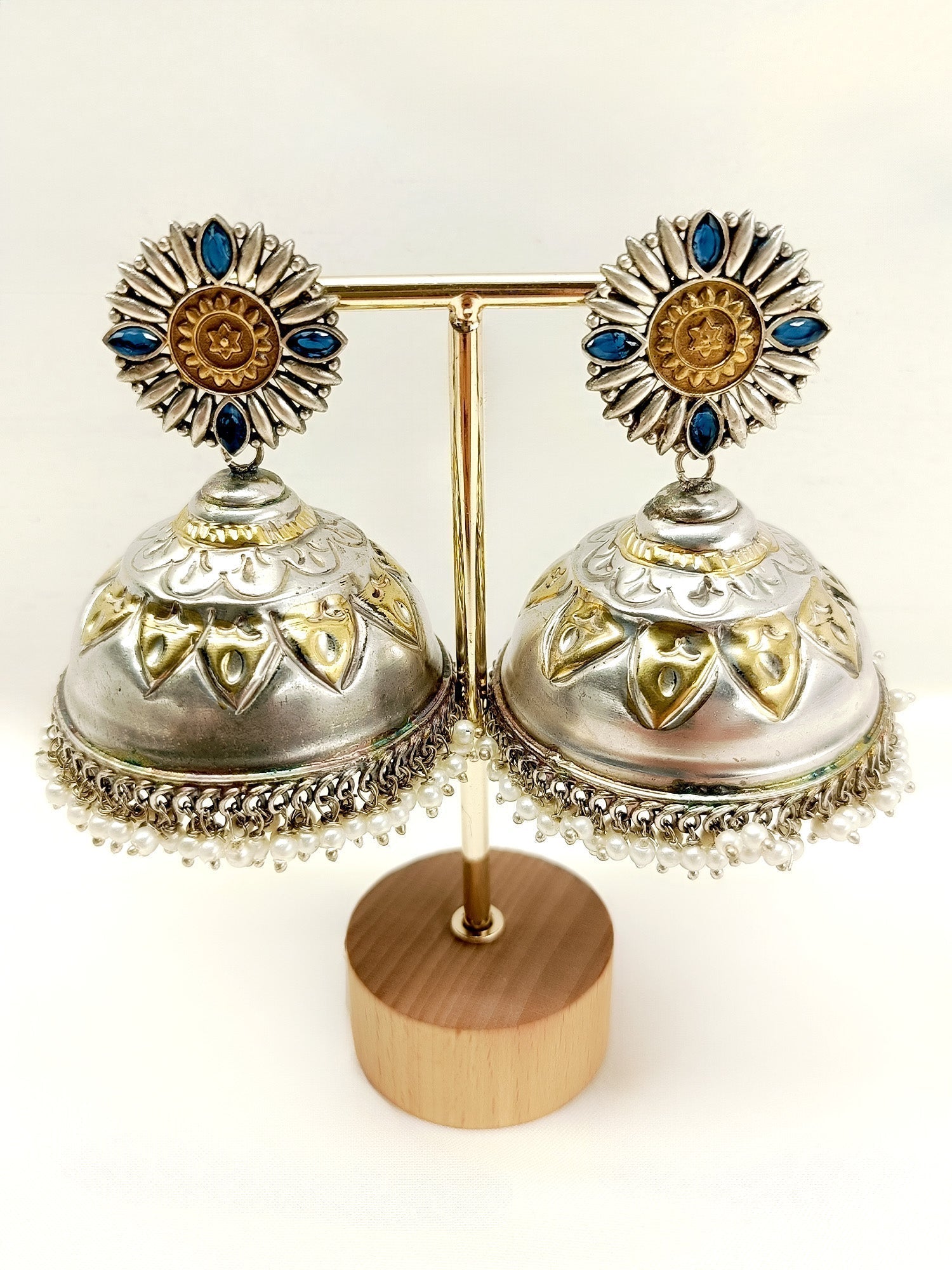 Maria Navy Blue Oxidized Jhumki - qivii