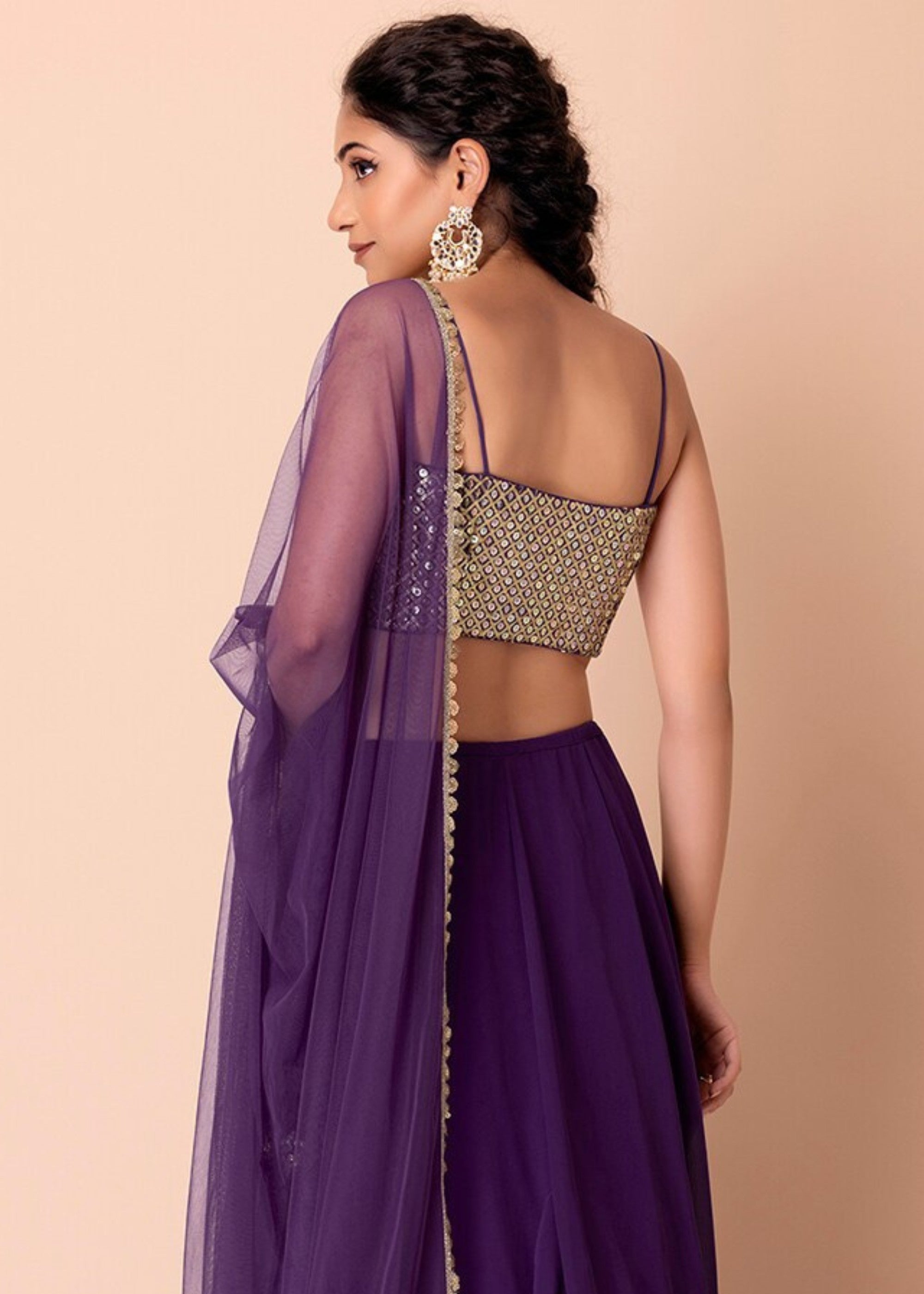 Rasin Purple Georgette Lehenga Choli With Sequins And Thread Embroidery Work | Ready To Wear - qivii