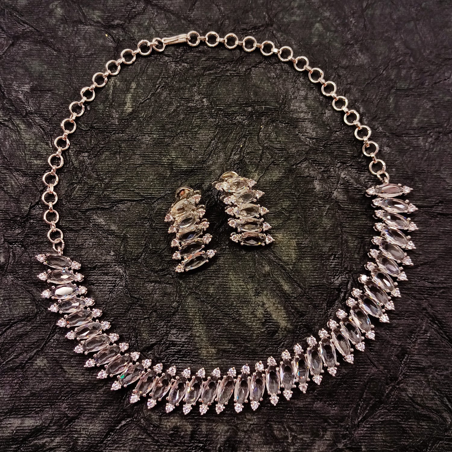 Salma American Diamond Silver Plated Necklace Set - qivii