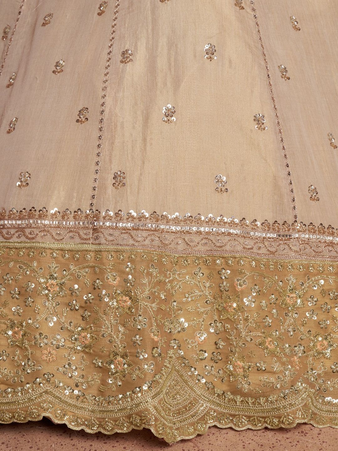 Graceful Gold Lehenga Featuring Handcrafted Embroidery