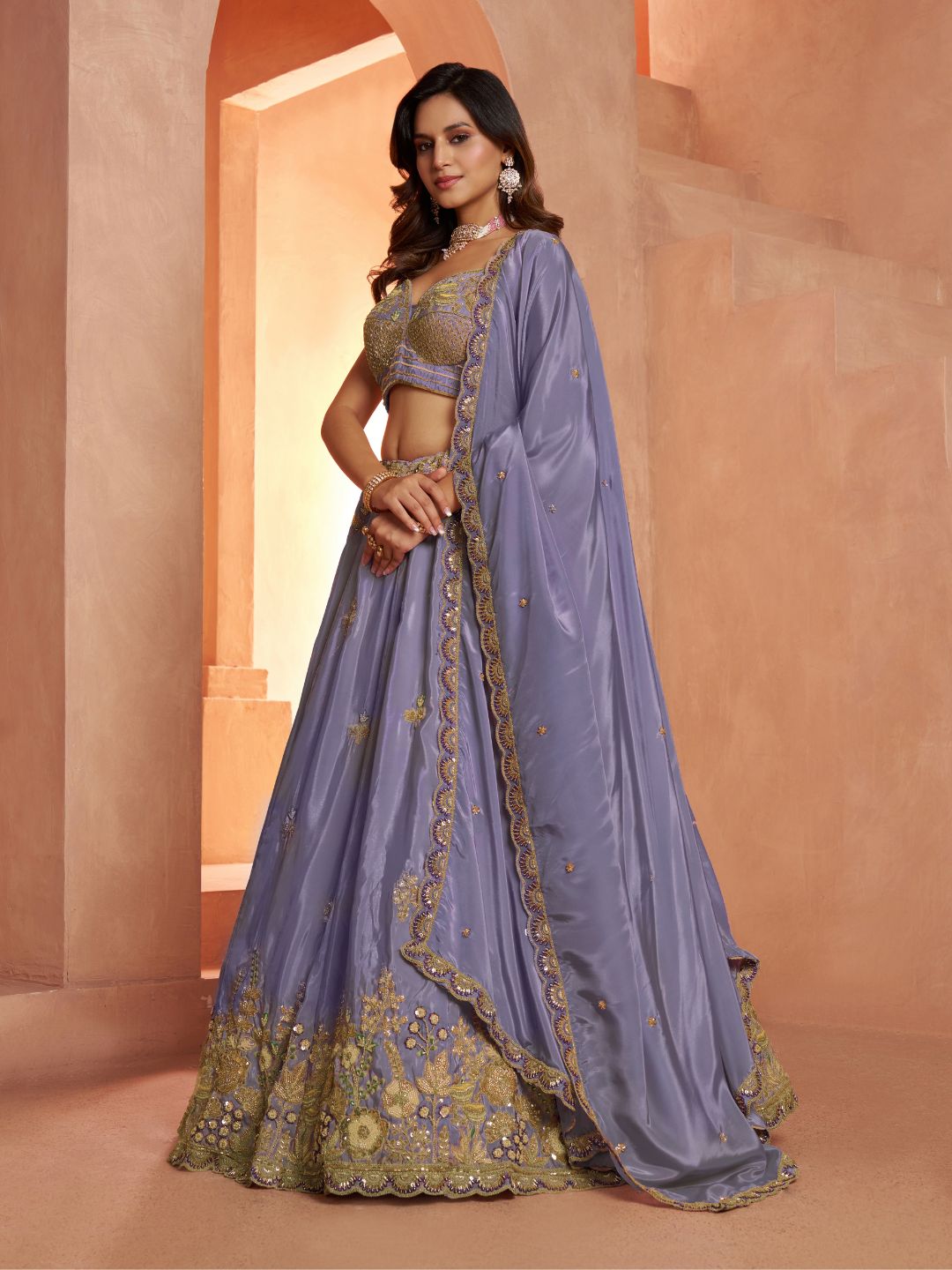 Pastel Purple Floral Embroidered Designer Lehenga Set