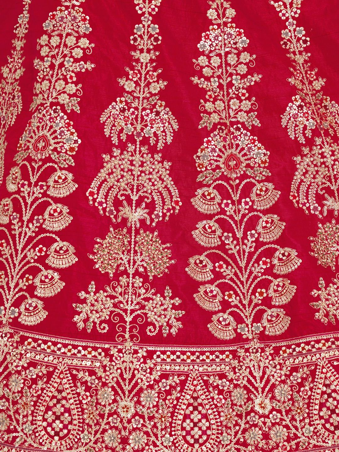 Classic Rani Silk Bridal Lehenga with Floral Zari Embroidery
