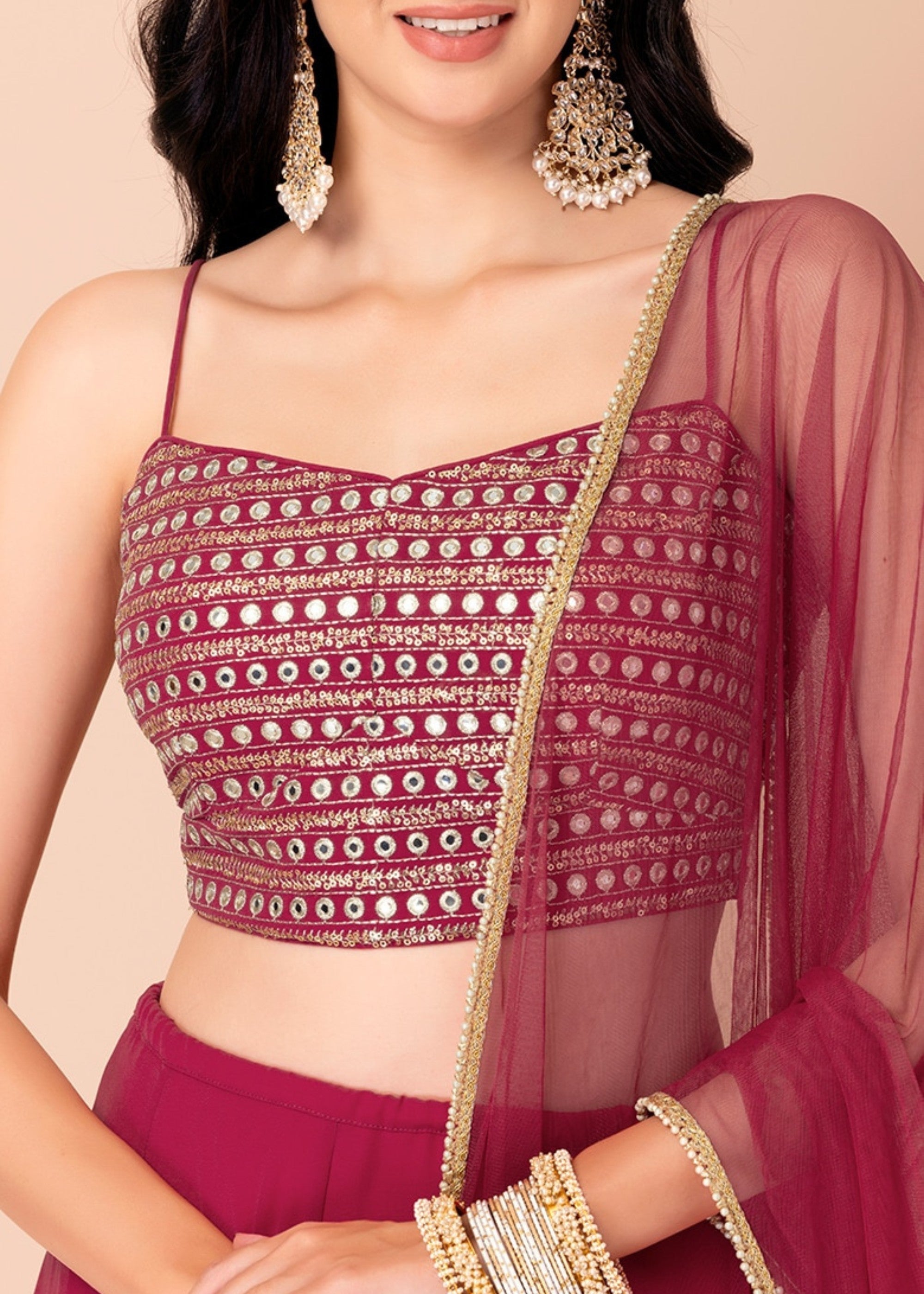 Raspberry Pink Georgette Lehenga Choli With Sequins And Thread Embroidery Work | Ready To Wear - qivii