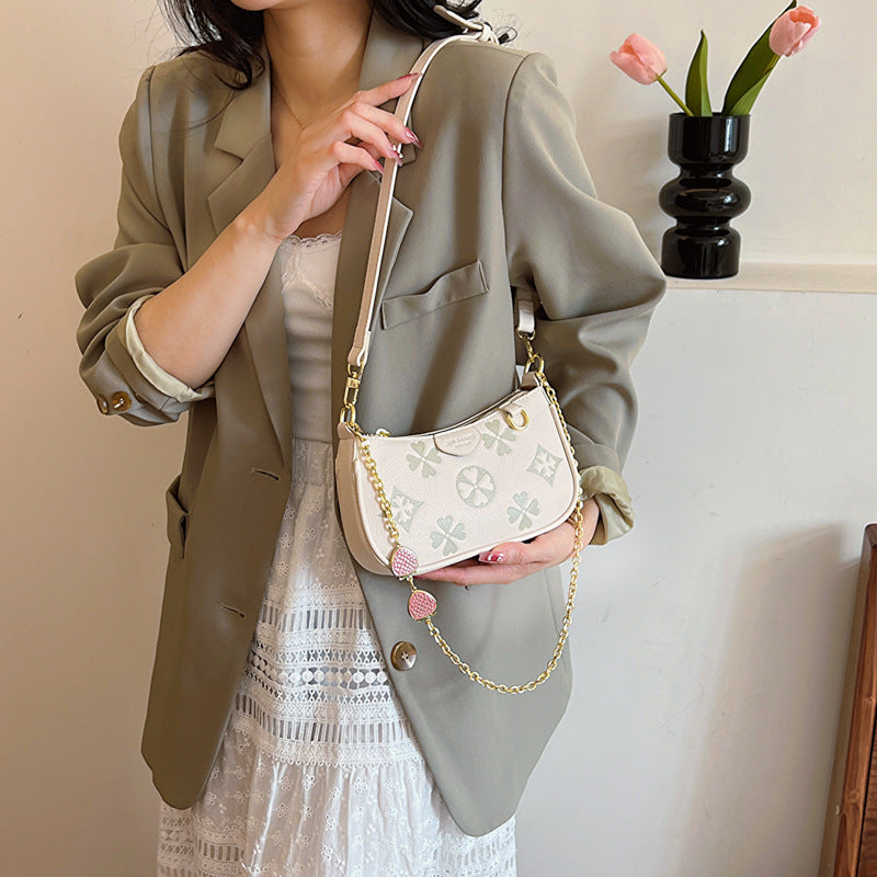 Women's Heritage Print Satchel – Mini Convertible Mahjong Bag with Artisan Monogram & Chain Strap