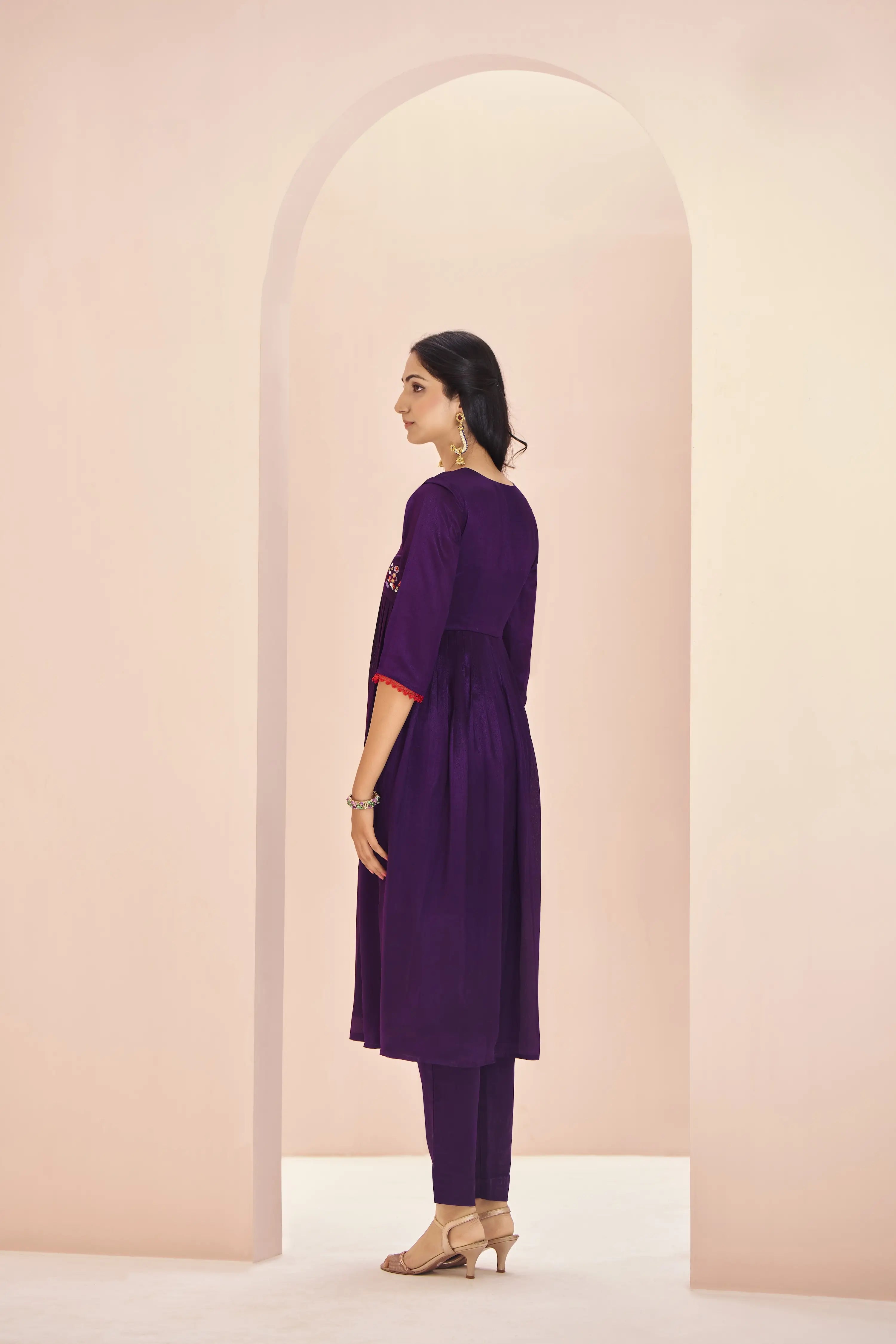 Wine Organza Salwar Suit With Handwork - qivii