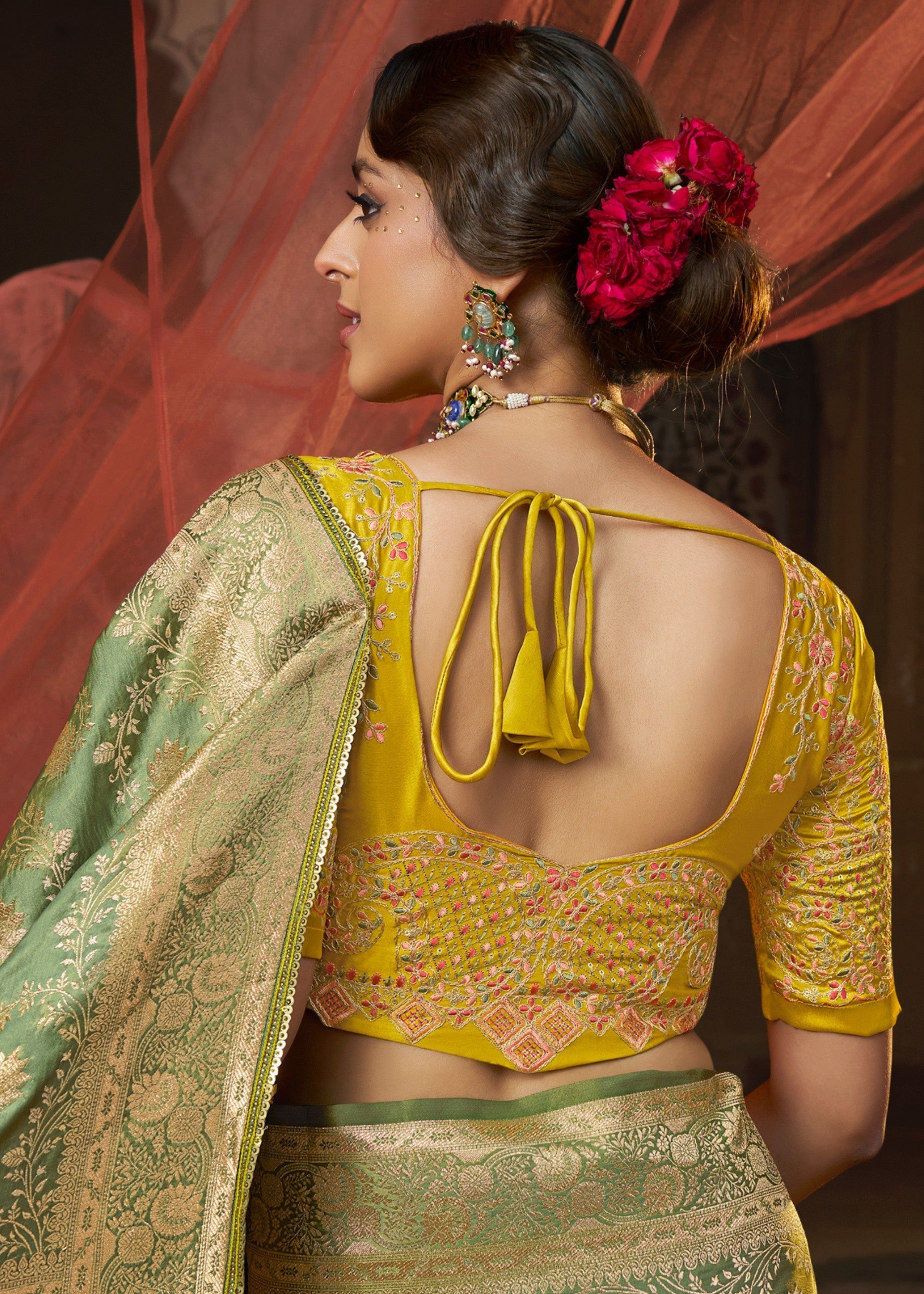 Paris Green Satin Silk Saree With Beautiful Lace Border And Heavy Designer Embroidered Blouse - qivii