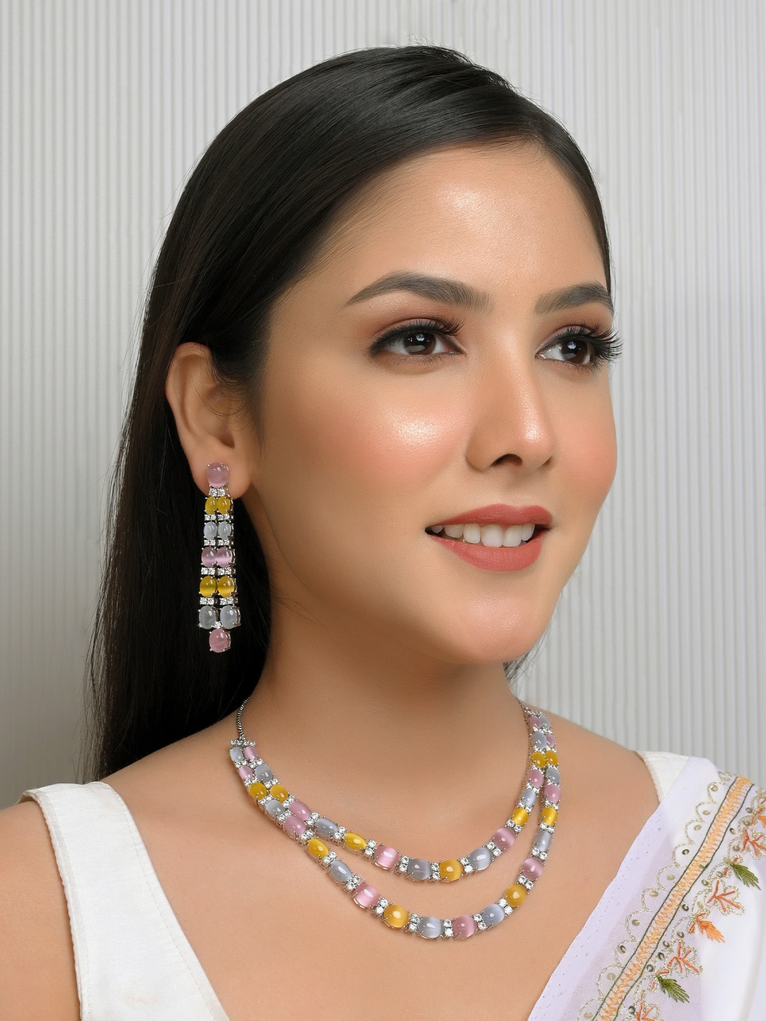 Kria Multi Colour Double Layered American Diamond Set - qivii