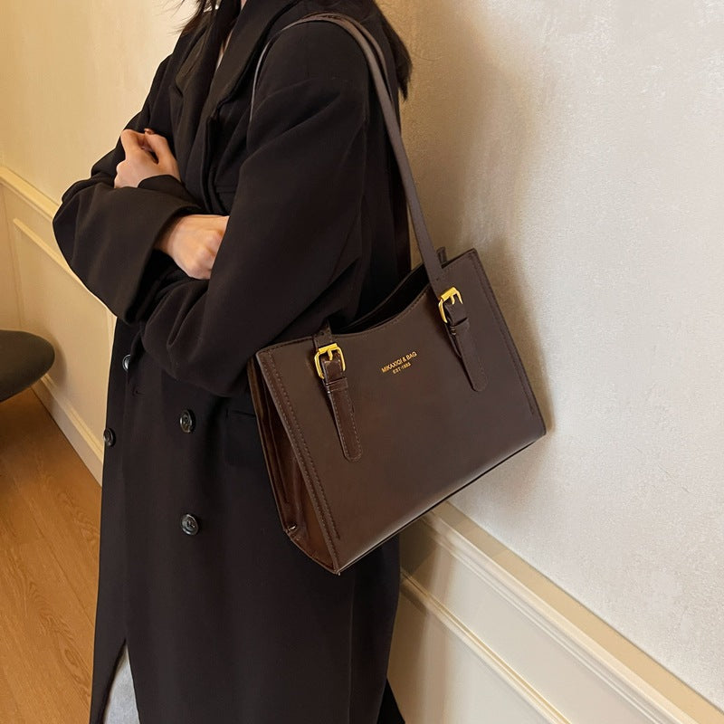 Women's Retro-Vintage Structured Tote Bag – Medium Horizontal PU Tote with Zippered Top, Dual Shoulder Straps & Phone Pocket