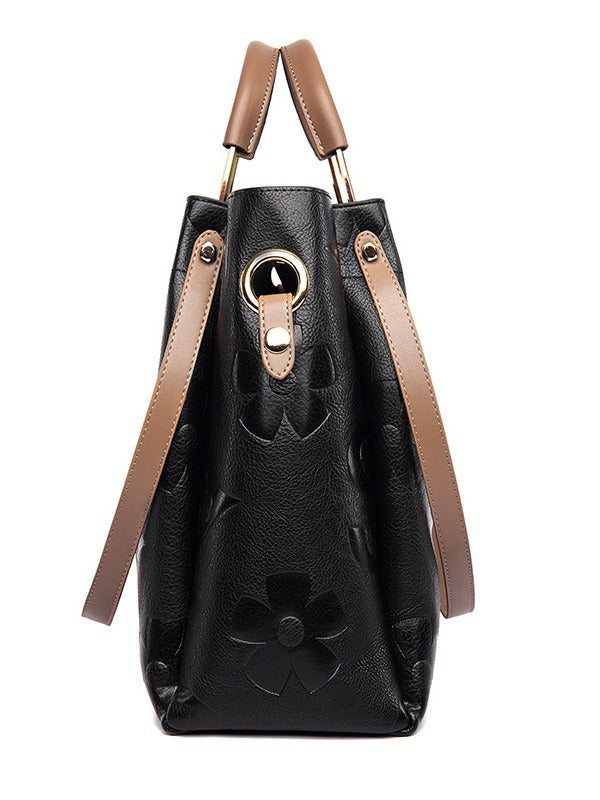 Women's Grain & Grace Bucket Bag - Vintage Embossed Carryall with Detachable Pouch for Women | Textured Leather Mother-Daughter Tote