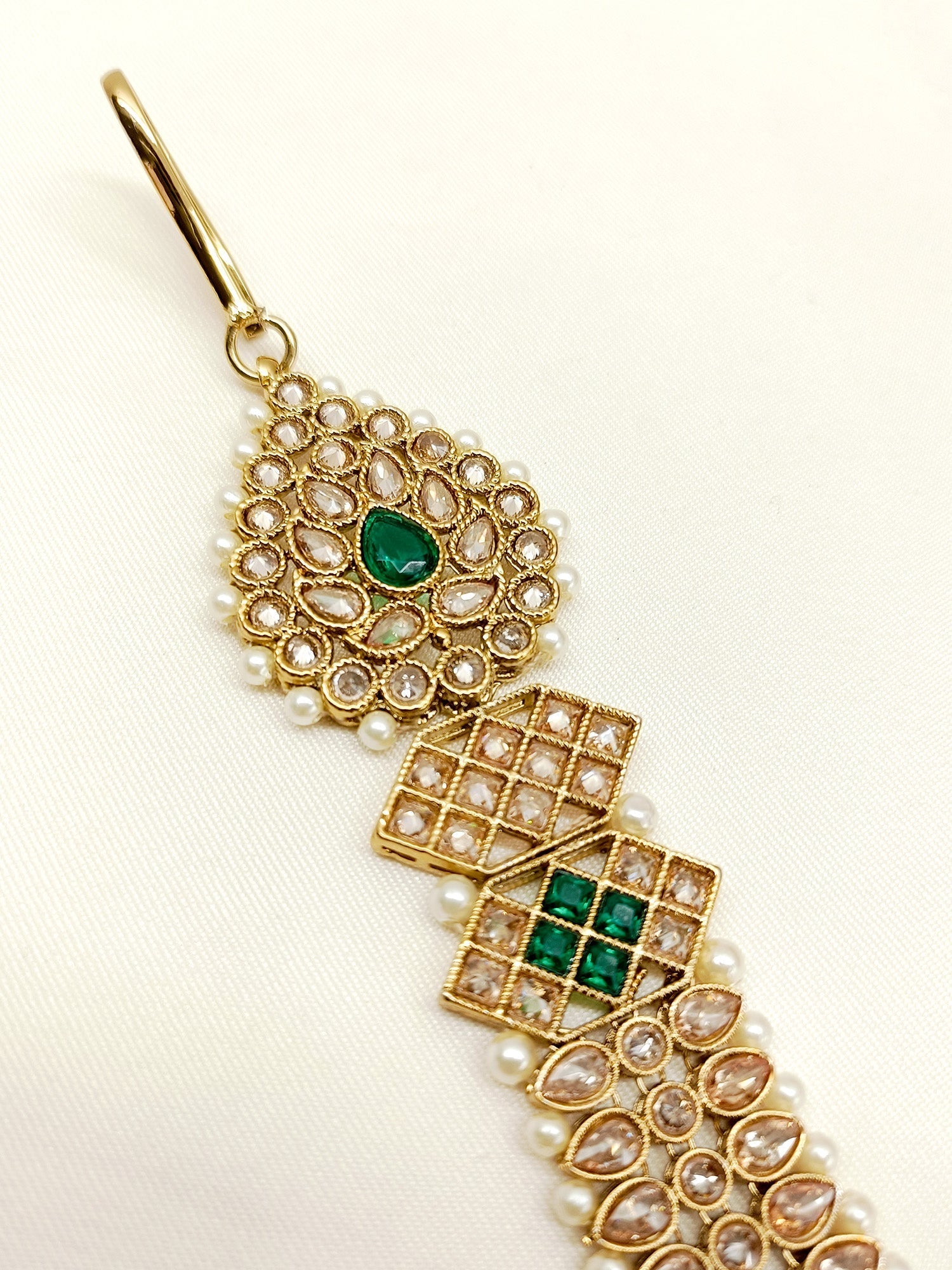 Deepanshi Green Braid Accessories In Polki - qivii