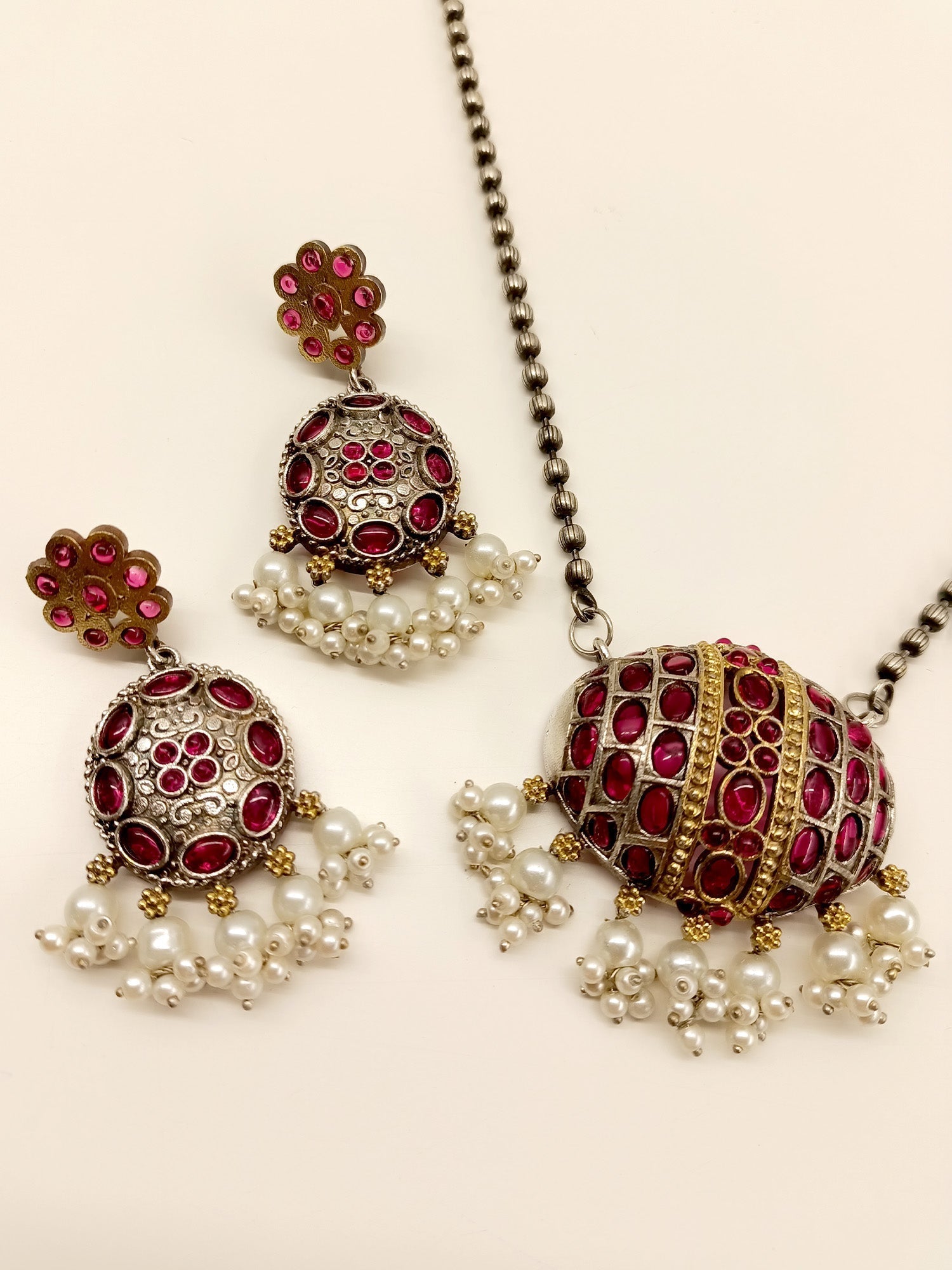 Sayoli Rose Pink Oxidized Pendant Set - qivii