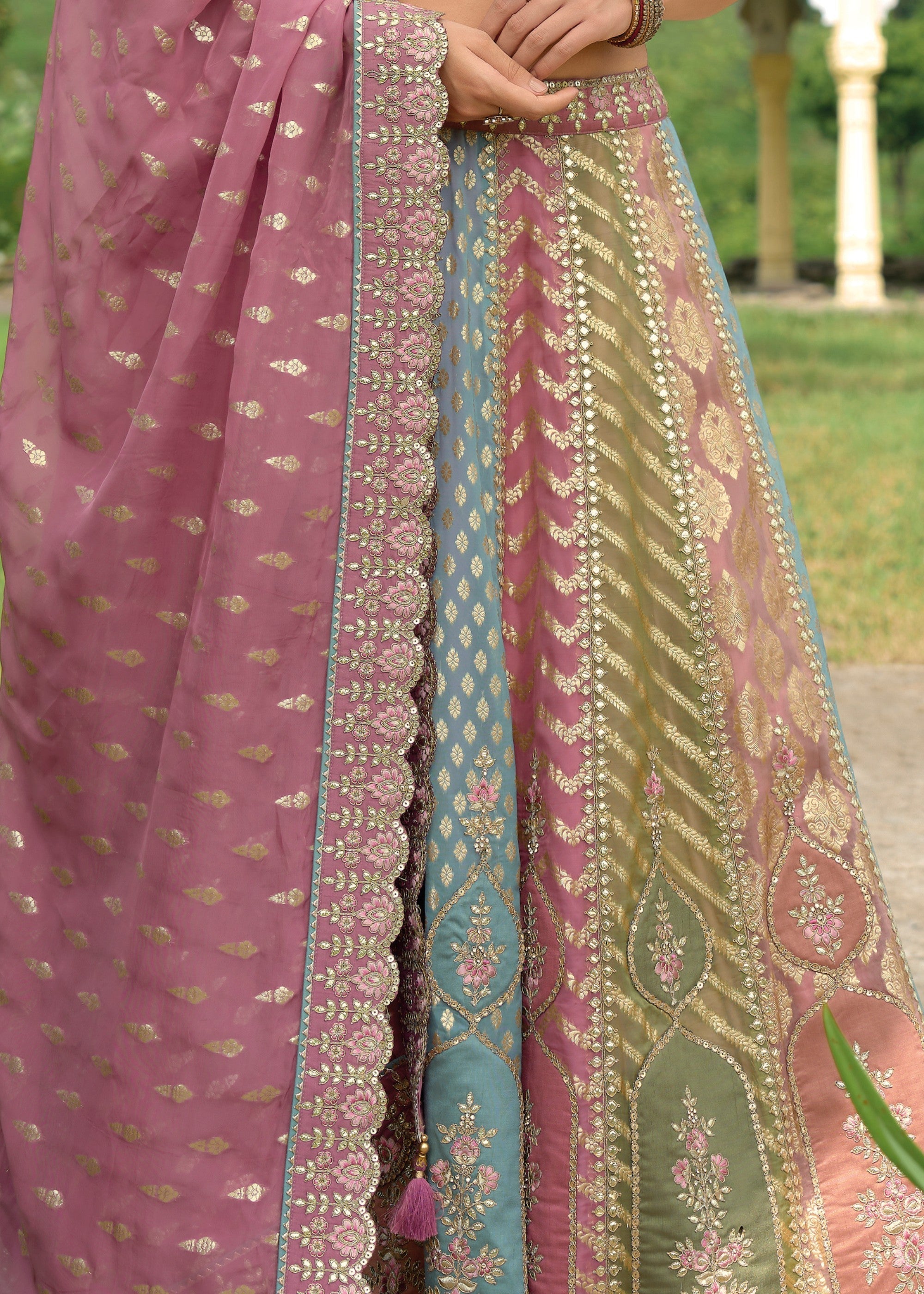 Chinese Purple Banarasi Silk Lehenga With Heavy Embroidery Work | Ready To Wear - qivii