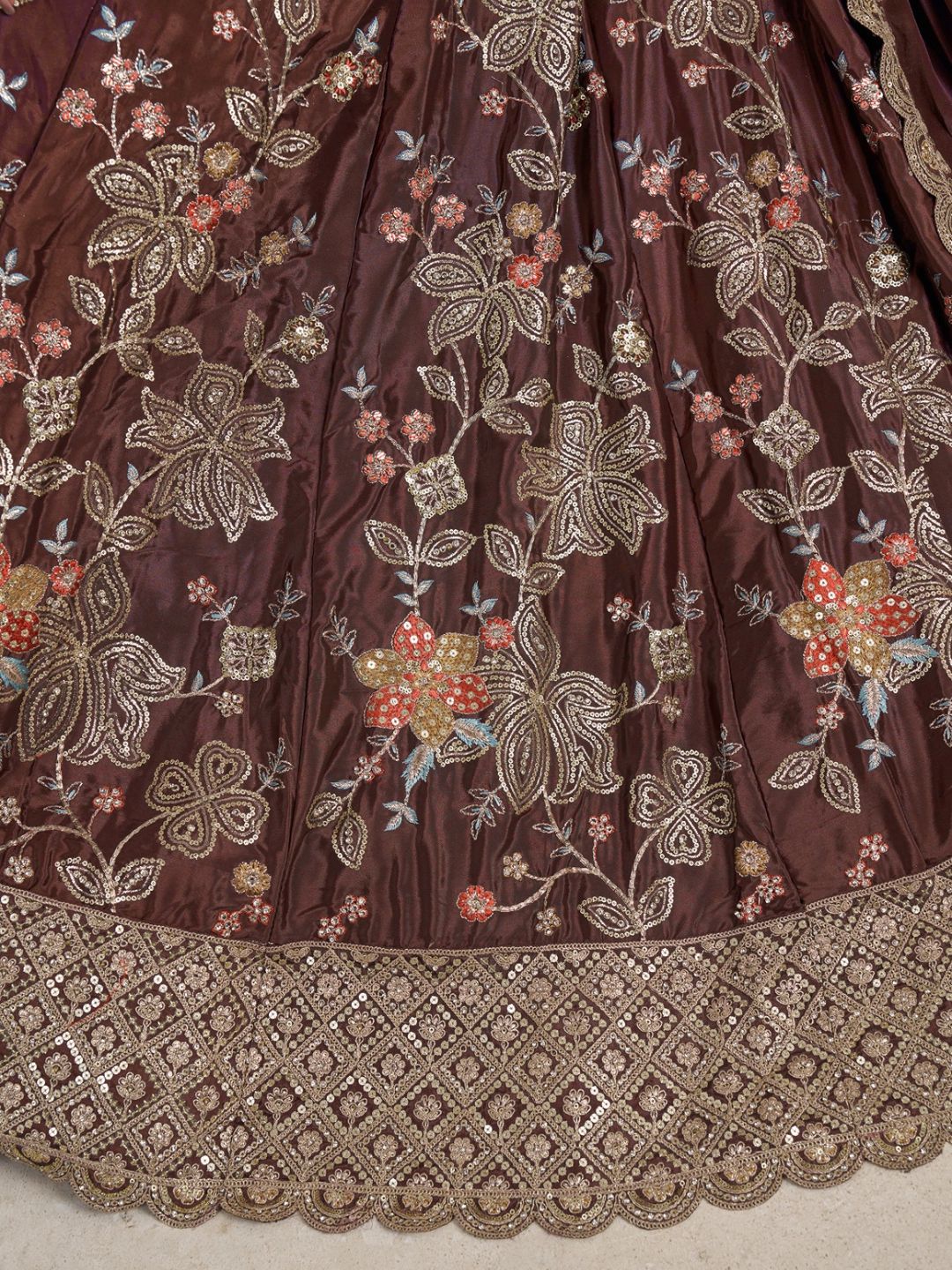 Designer Onion Color Lehenga Choli with Golden Floral Detailing