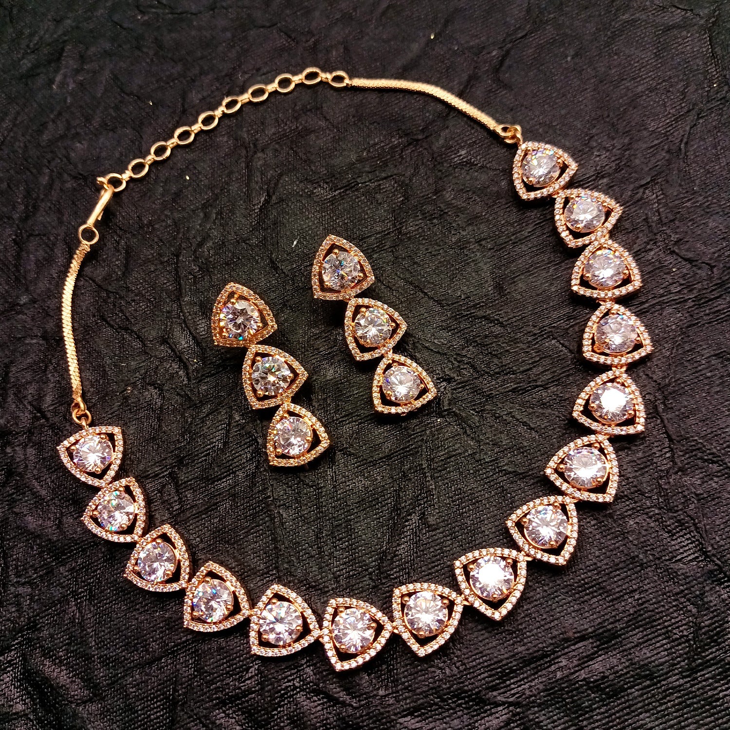 Sufiya Rose Gold Plated Semiprecious White Stone American Diamond Set - qivii