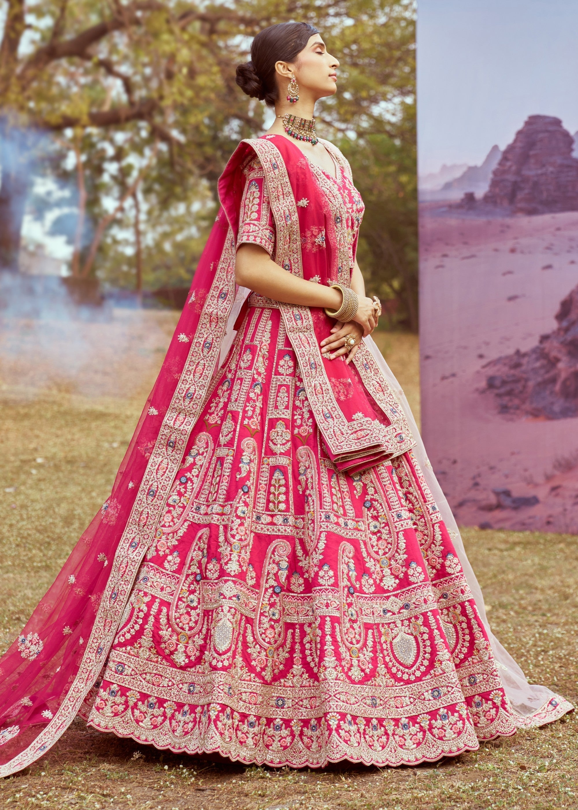 Pink Pure silk Moti, Sequins Embroidery Bridal Lehenga | Ready To Wear - qivii