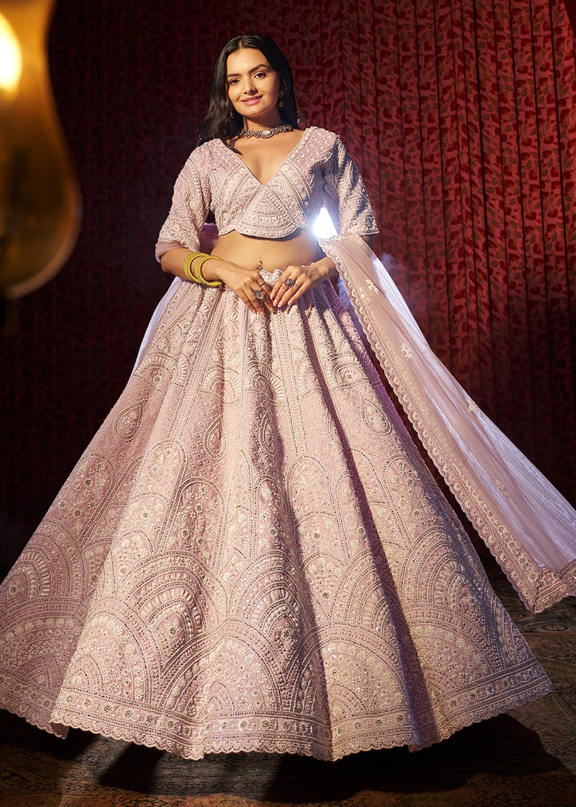 Lilac Thread Work Silk Lehenga | Ready To Wear - qivii