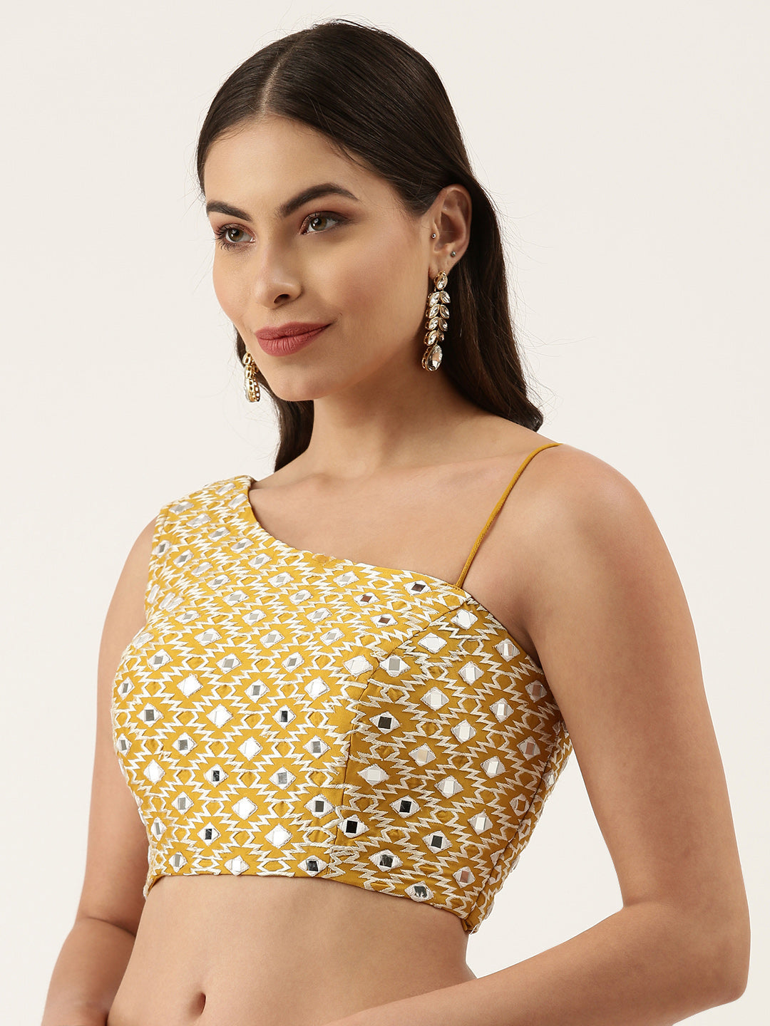 Mustard Hand Work One Shoulder Readymade Blouse