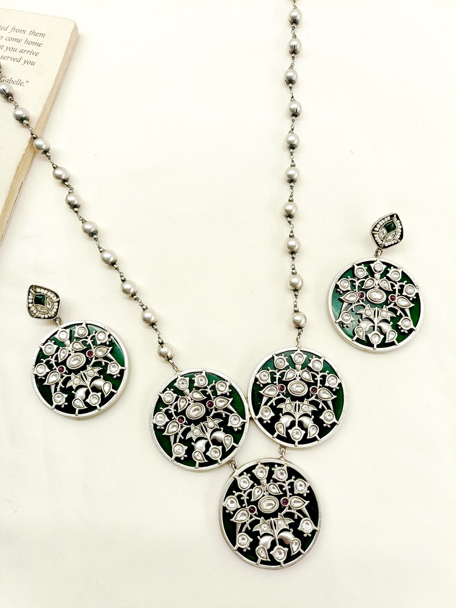 Sahira Green Oxidized Necklace Set - qivii