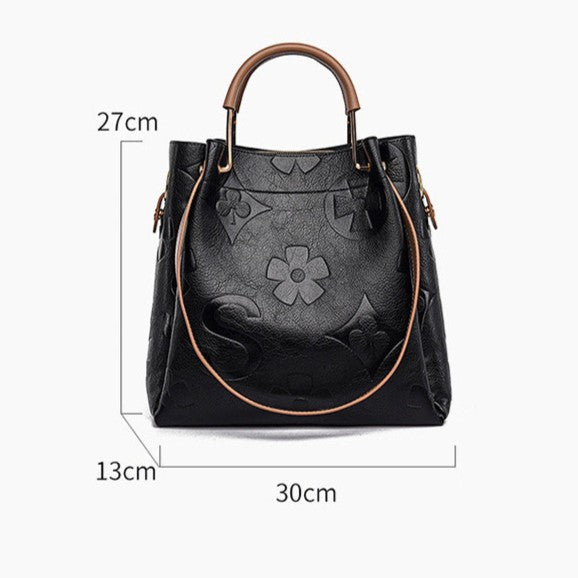 Women's Grain & Grace Bucket Bag - Vintage Embossed Carryall with Detachable Pouch for Women | Textured Leather Mother-Daughter Tote
