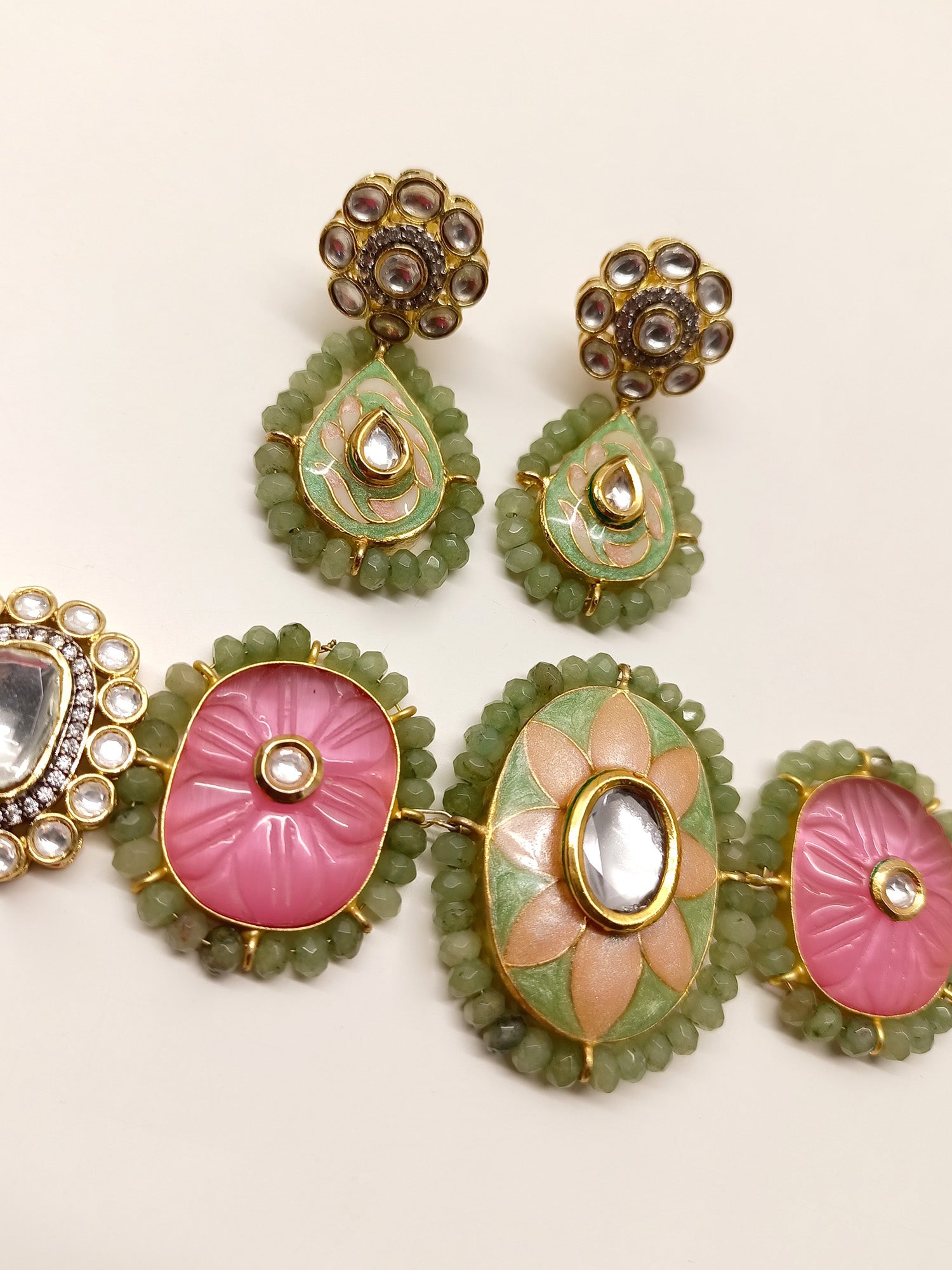 Ruhu P & G Meenakari Choker Set - qivii