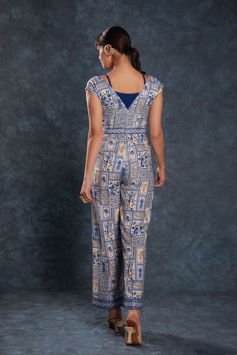 NAVY BLUE LINEN PRINTED CO-ORD SET - qivii