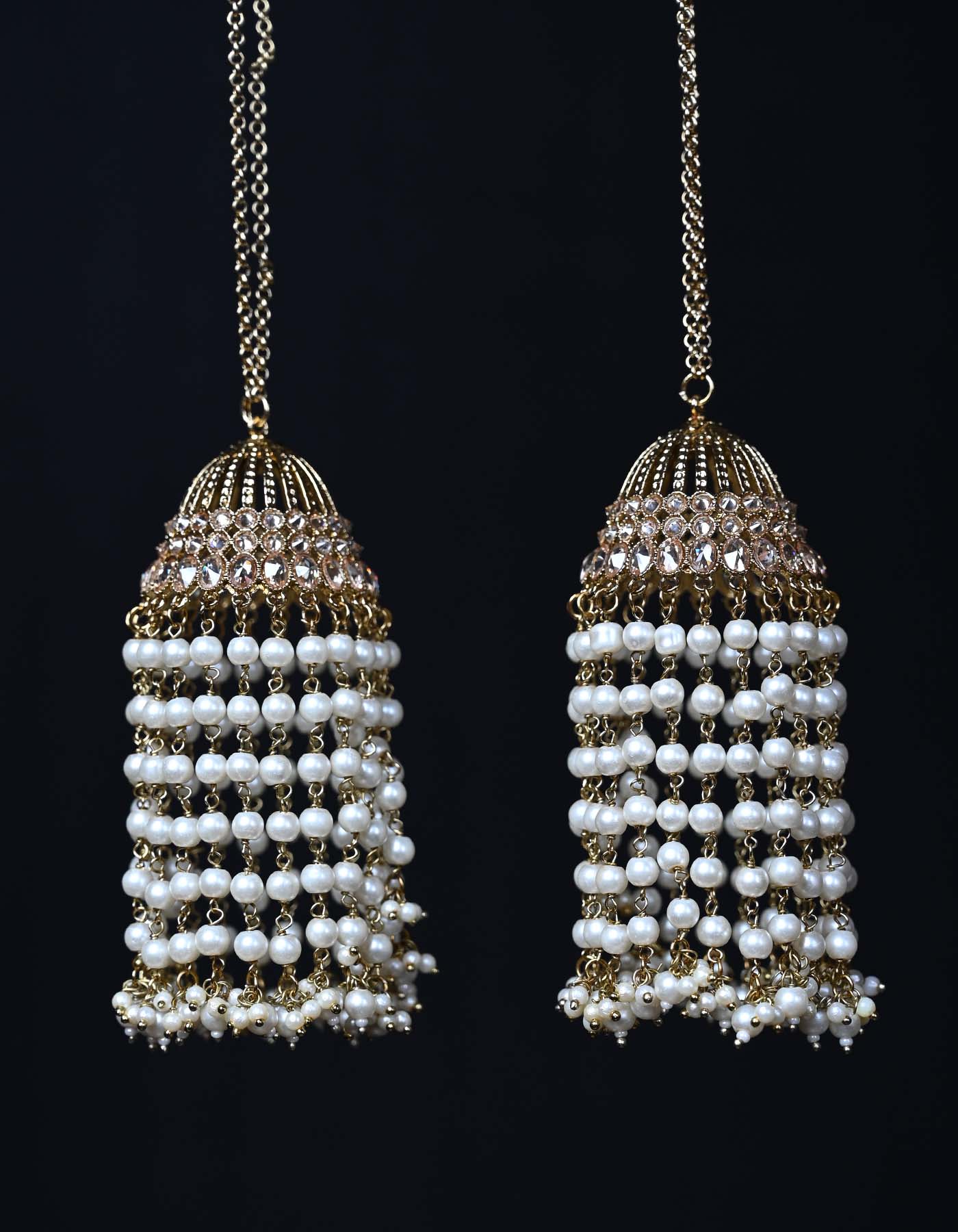 Tanisha Copper Pearl Gold Plated Kundan Kalire - qivii