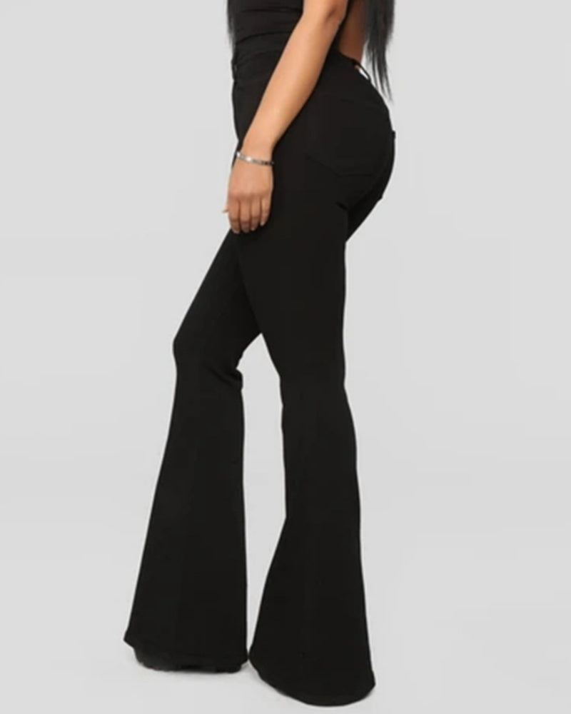 Fashion High Waist Hip Lift Slim Washed Flared Jeans - By Qivii