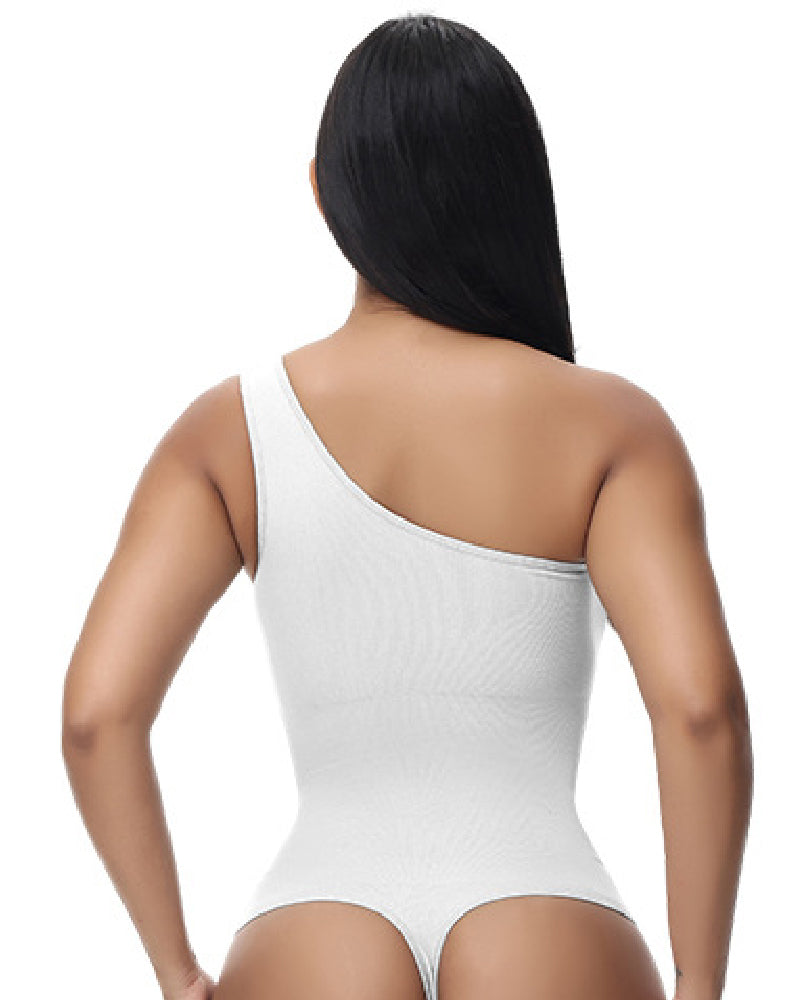Shapshe® Sexy Ribbed One Shoulder Sleeveless Tank Top Tight Stretch Bodysuit - By Qivii