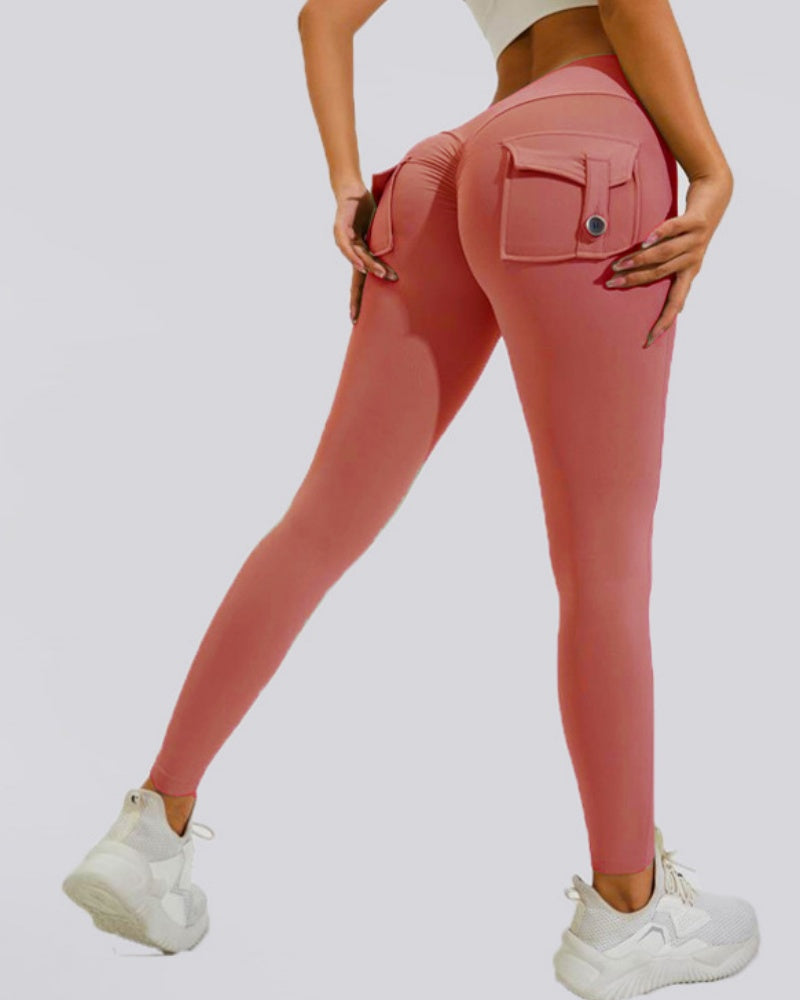 Peach Hip Fitness Leggings with Cargo Pockets - By Qivii