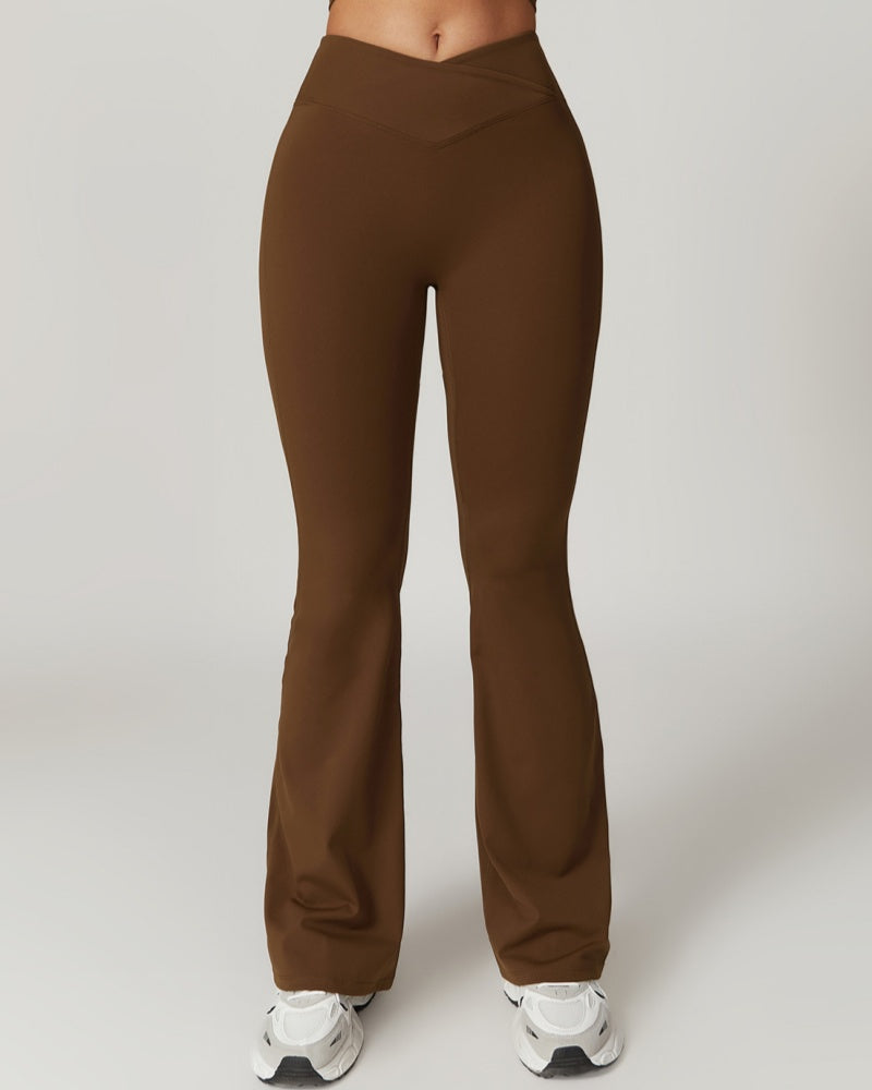 Crossover High Waist Hip Lift Quick Dry Yoga Flared Pants - By Qivii
