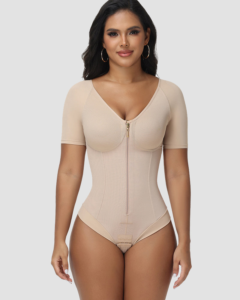 Shapshe® Short-Sleeve Tummy Control Thong Bodysuit