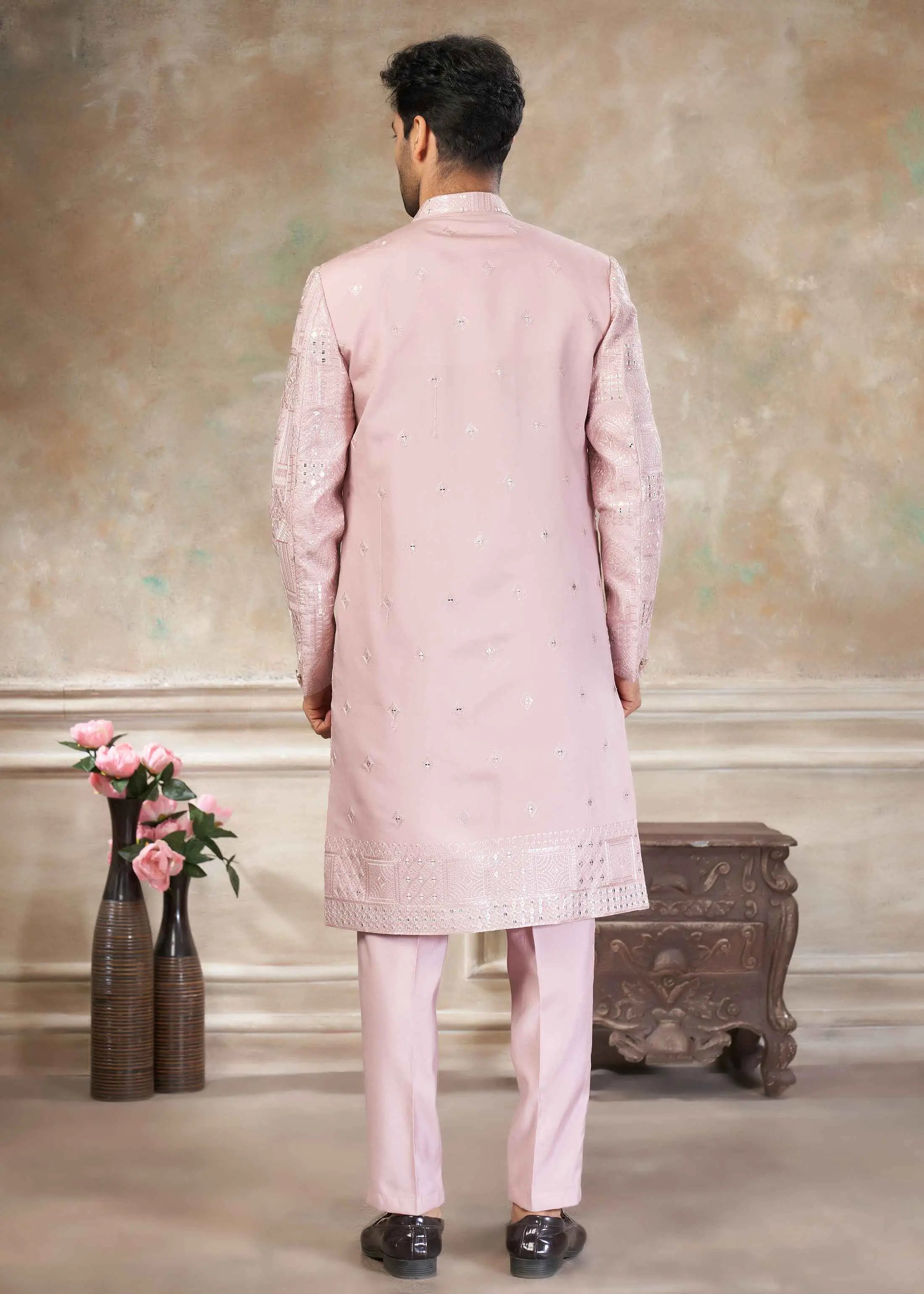 Oyster Pink Sequins Embroidery Indo Western