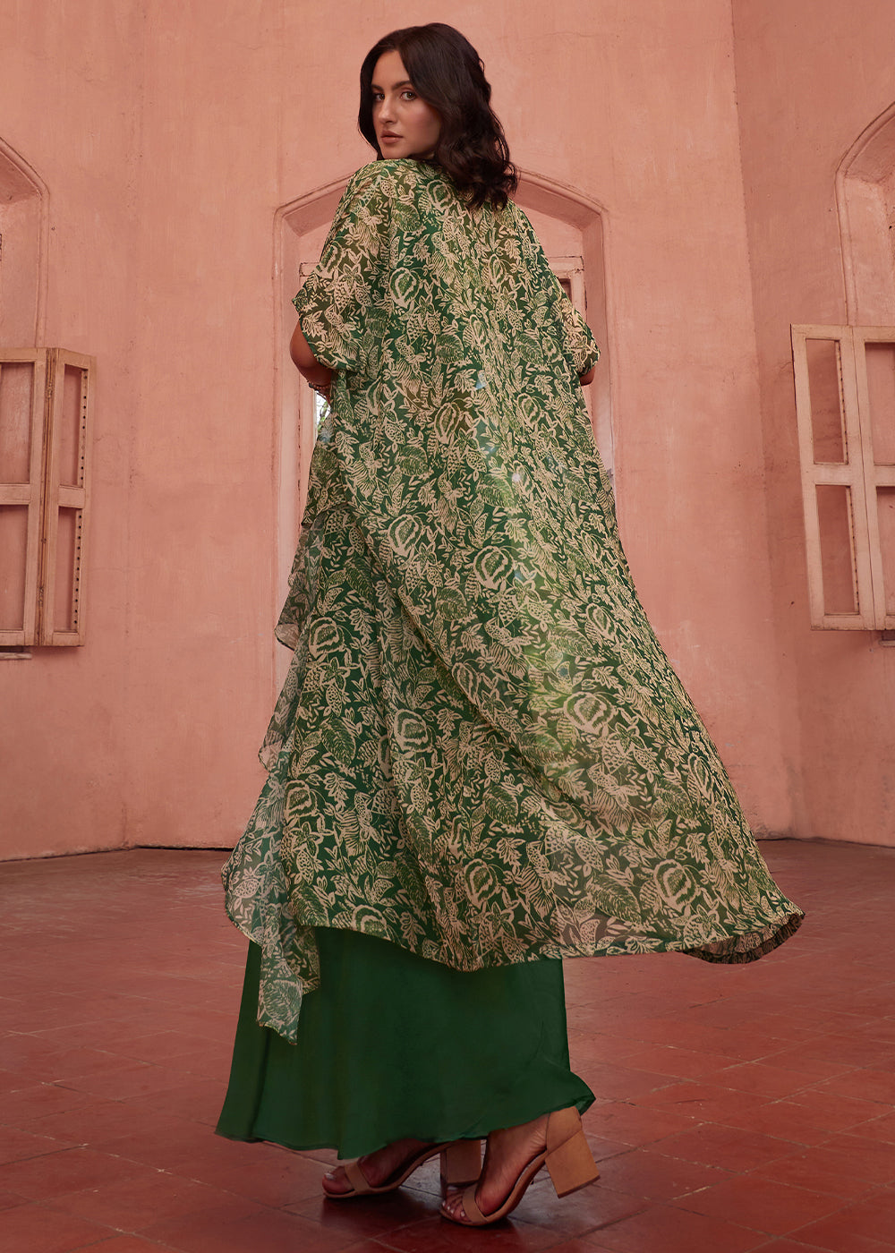 Forest Green Georgette Sharara Choli with Embroidery work - qivii