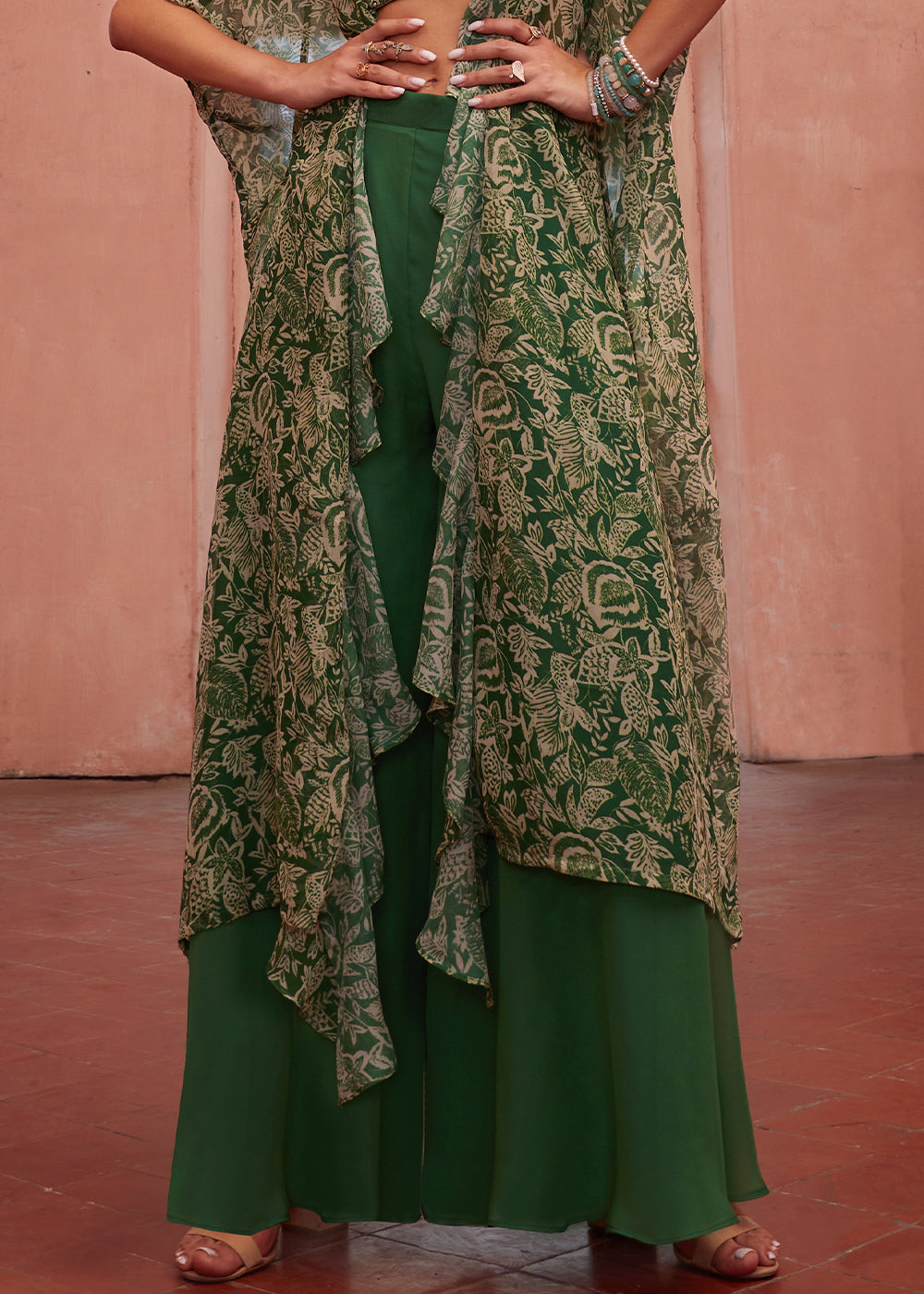 Forest Green Georgette Sharara Choli with Embroidery work - qivii