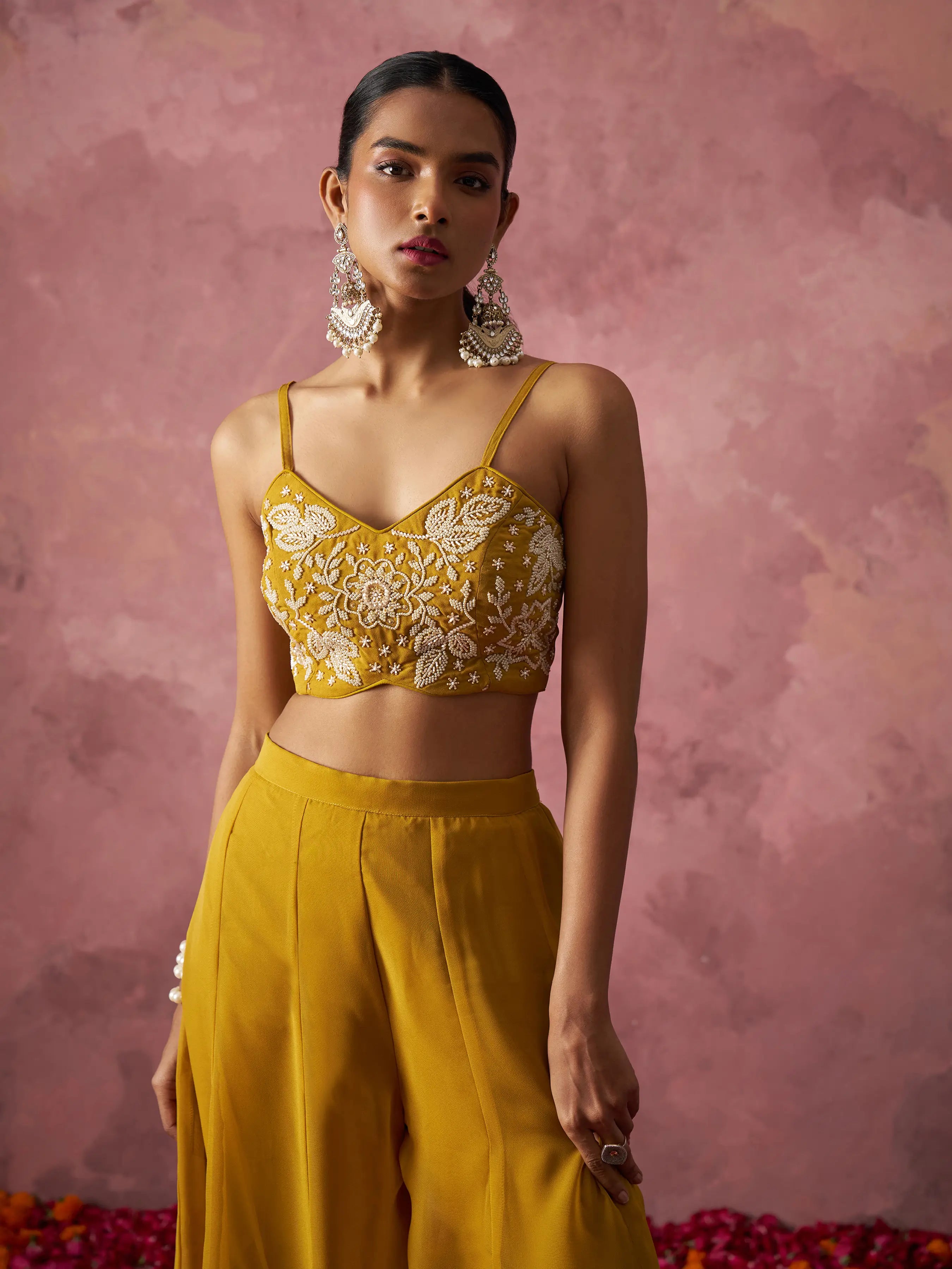 Designer Mustard Yellow Georgette Indo Western With Hand work And Shrug