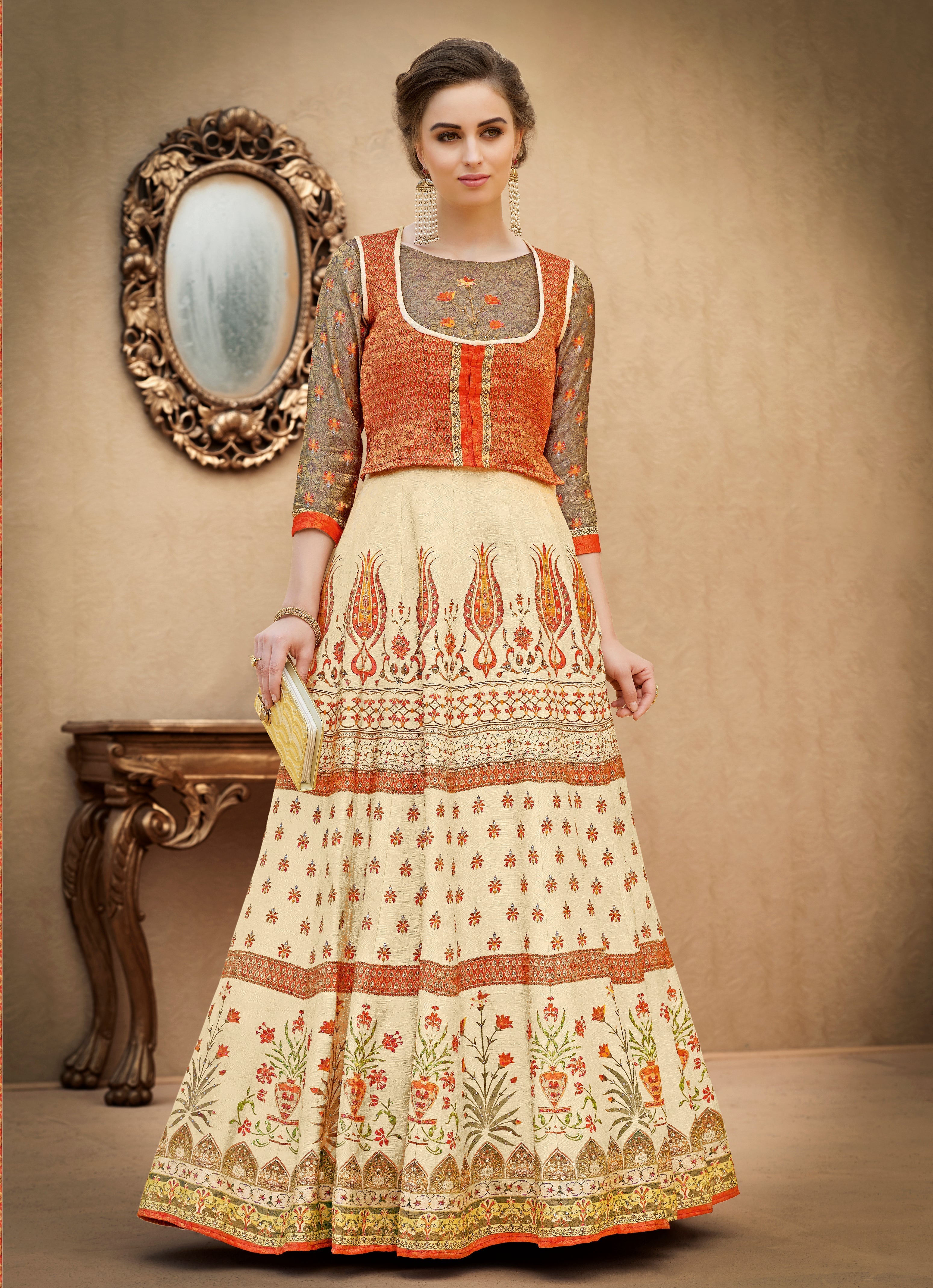 Modern Opulence: A Banarasi Viscose Jacquard Silk Gown - qivii