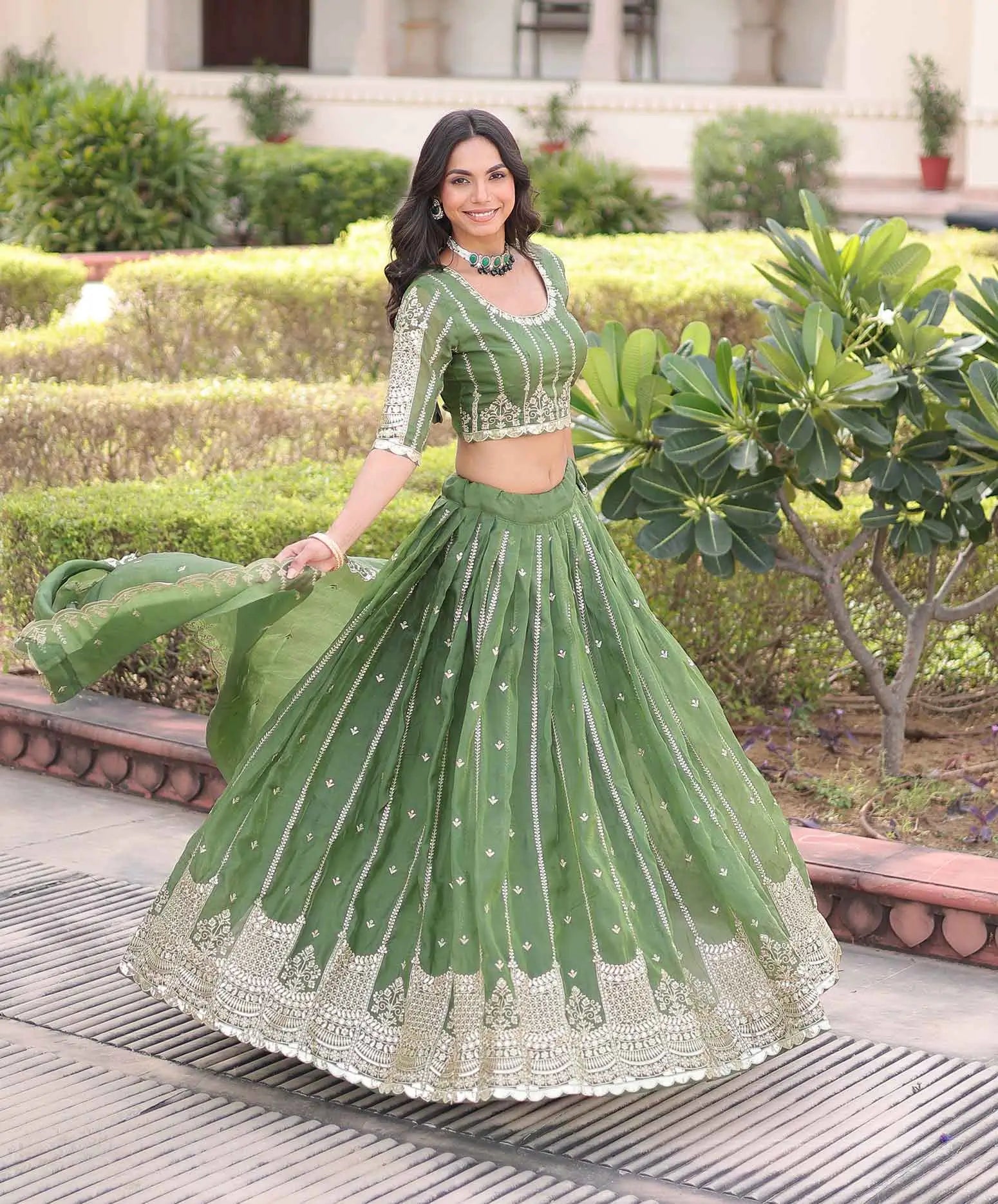 Hazel Green Lehenga Choli With Embroidery Work