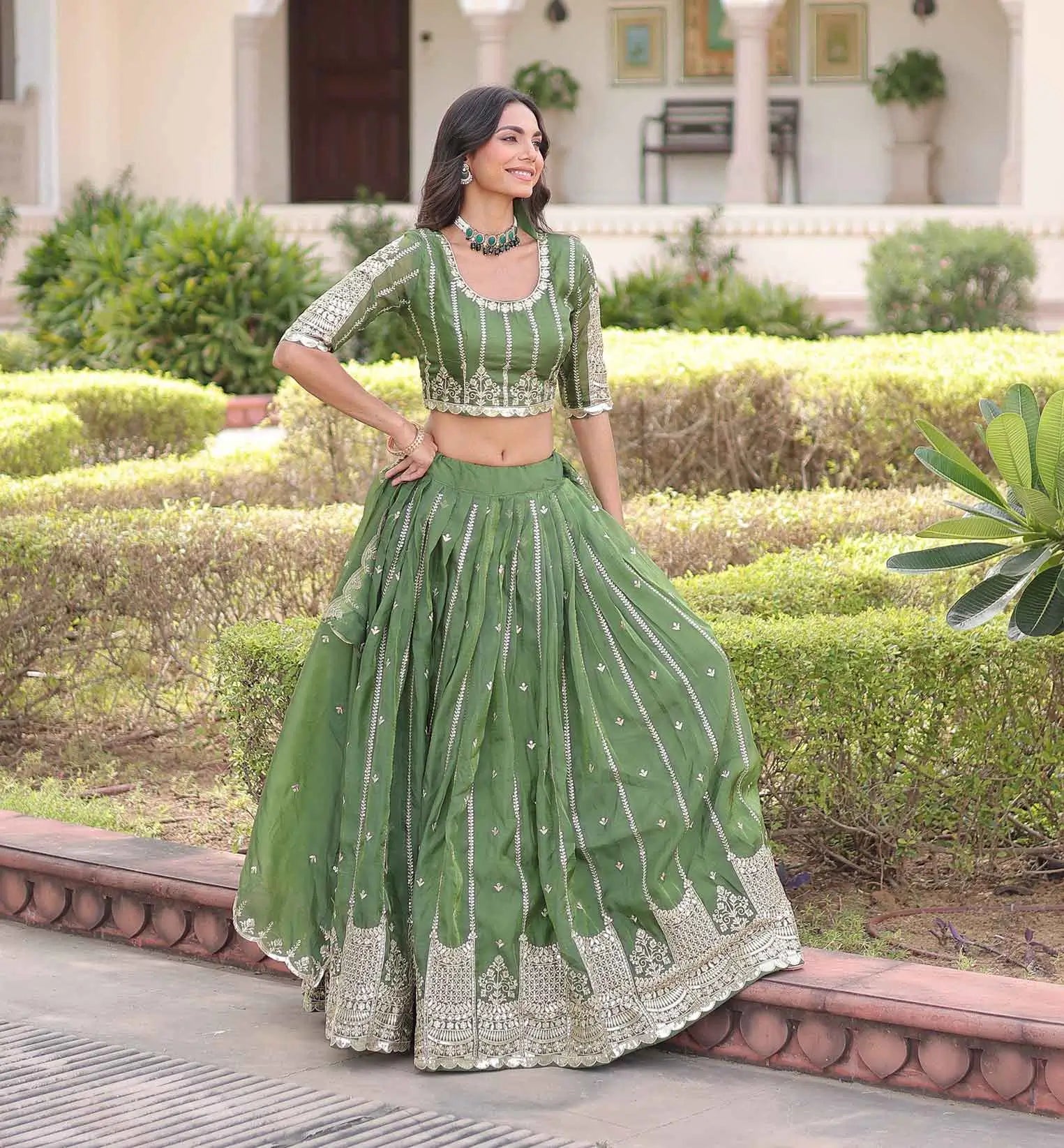 Hazel Green Lehenga Choli With Embroidery Work
