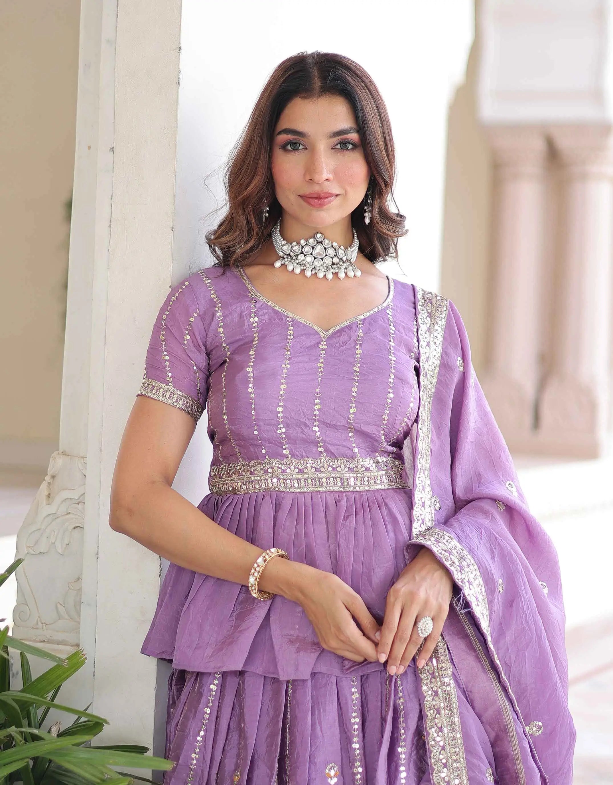 Lavender Sequins Embroidery Lehenga Choli