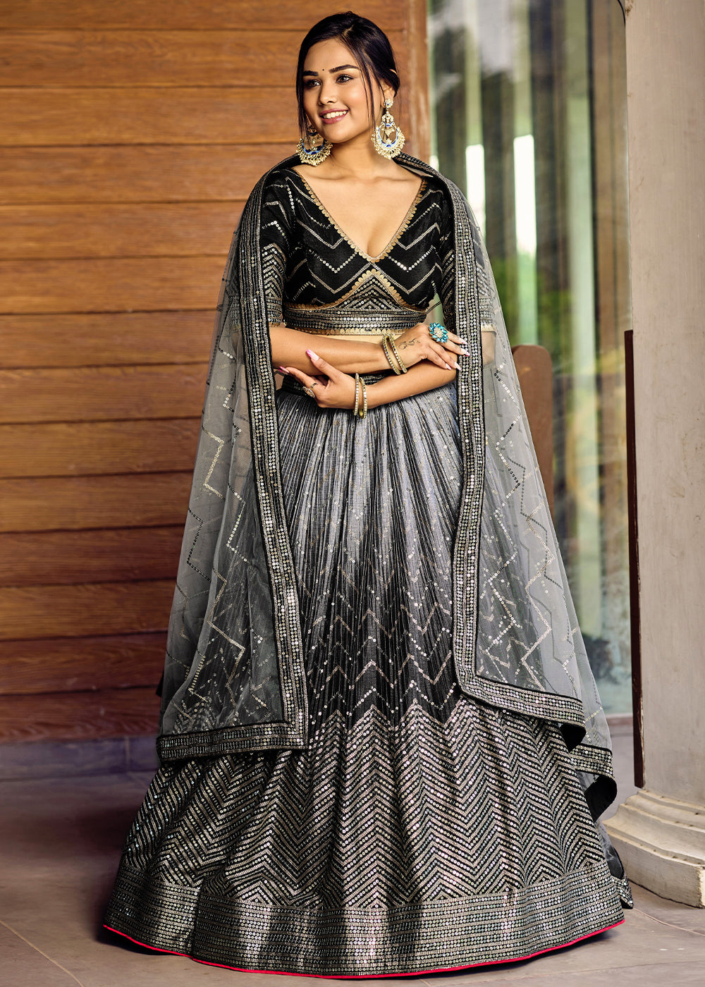 Shades Of Black Soft Net Lehenga Choli with Sequins & Thread Embroidery work | Ready To Wear - qivii