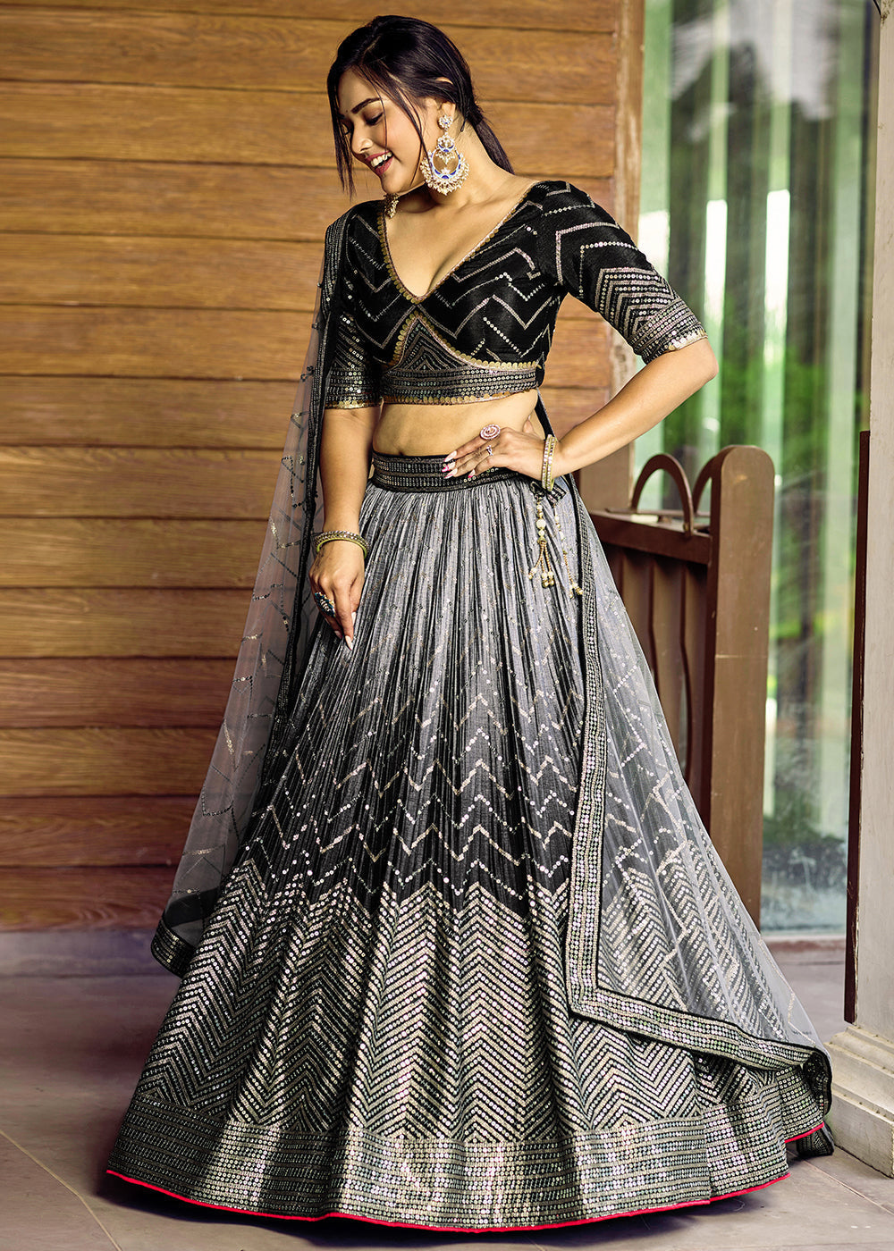 Shades Of Black Soft Net Lehenga Choli with Sequins & Thread Embroidery work | Ready To Wear - qivii