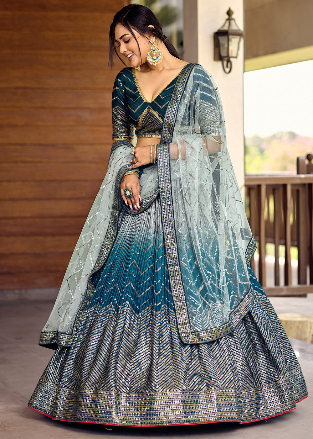 Shades Of Blue Soft Net Lehenga Choli with Sequins & Thread Embroidery work | Ready To Wear - qivii