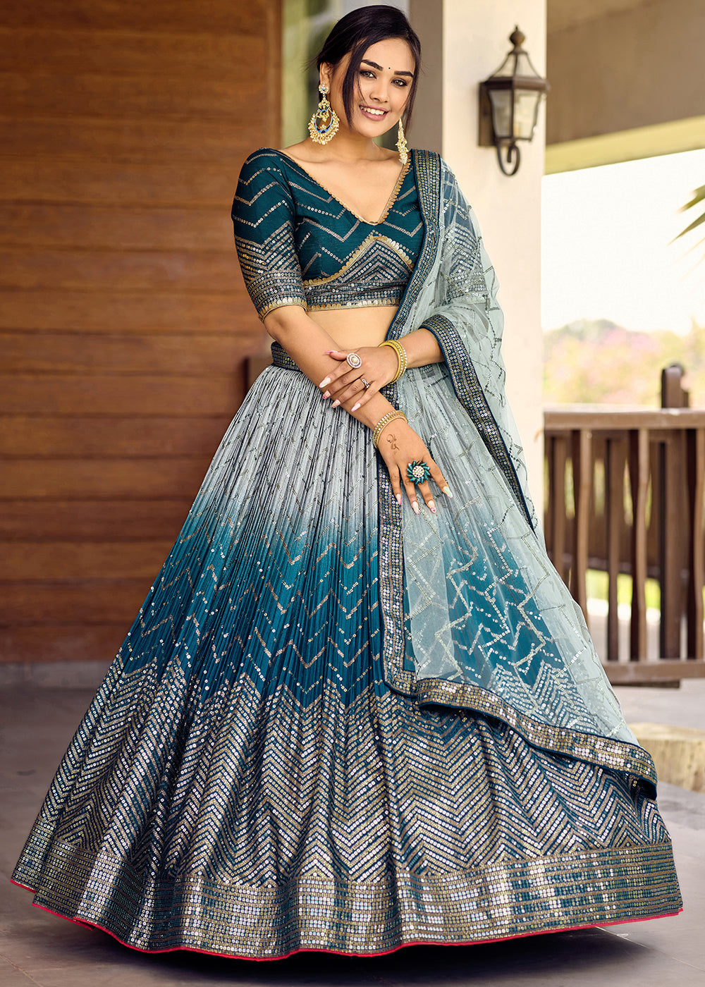 Shades Of Blue Soft Net Lehenga Choli with Sequins & Thread Embroidery work | Ready To Wear - qivii